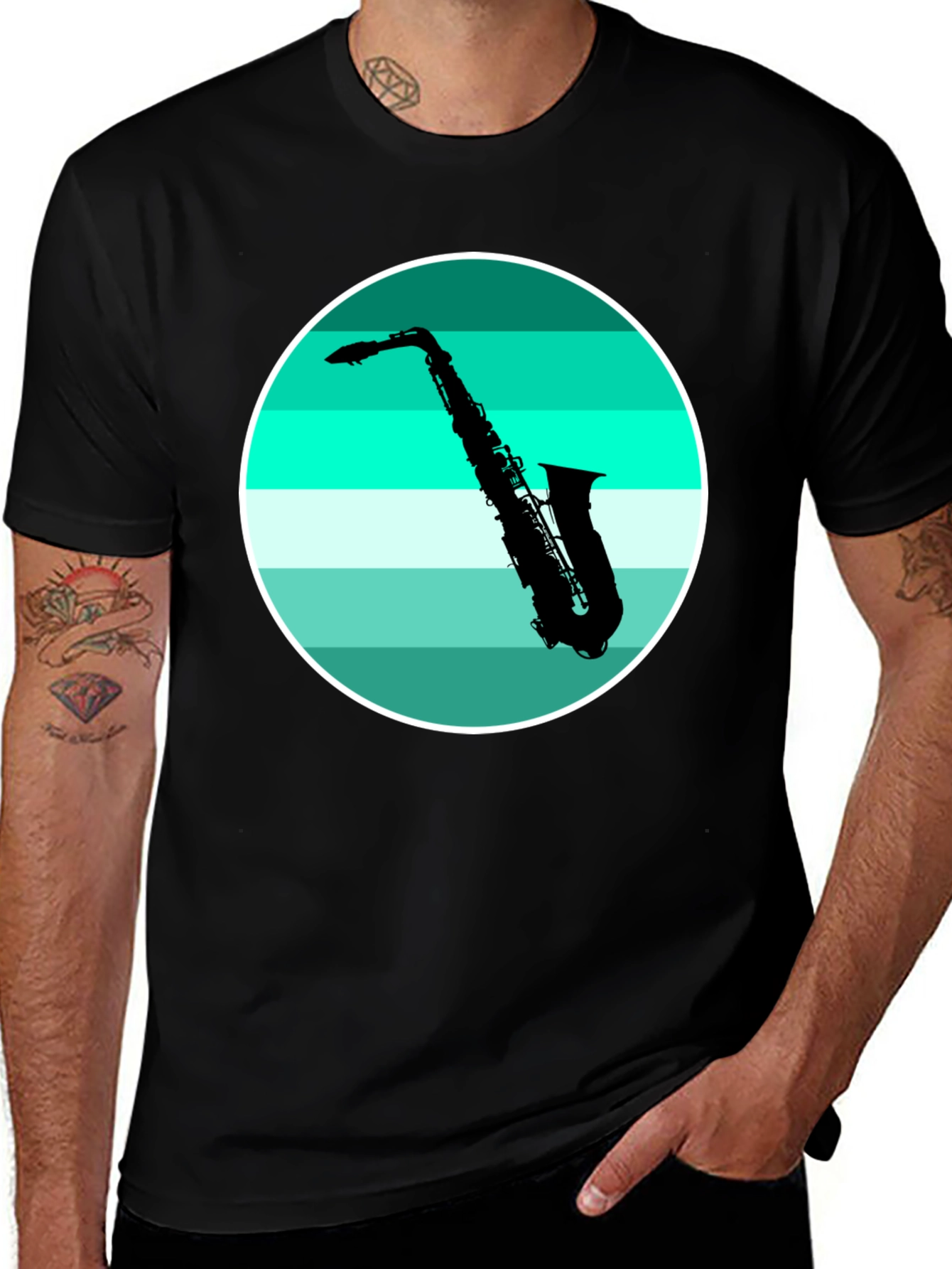 Saxophone Silhouette Graphic Tee - Cool Musician T-Shirt