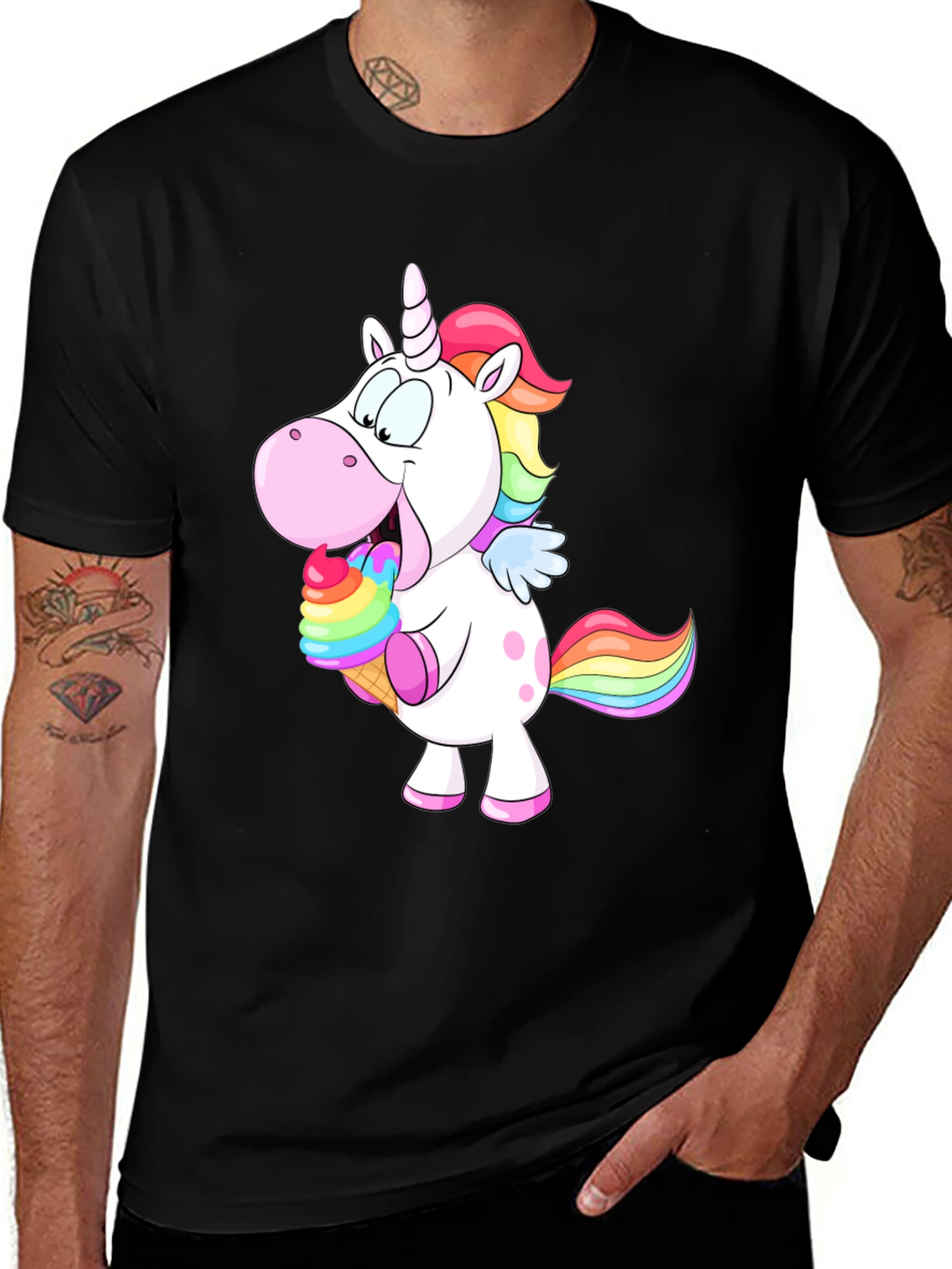 Variant 8 of Unicorn Eating Ice Cream Graphic Tee - Black