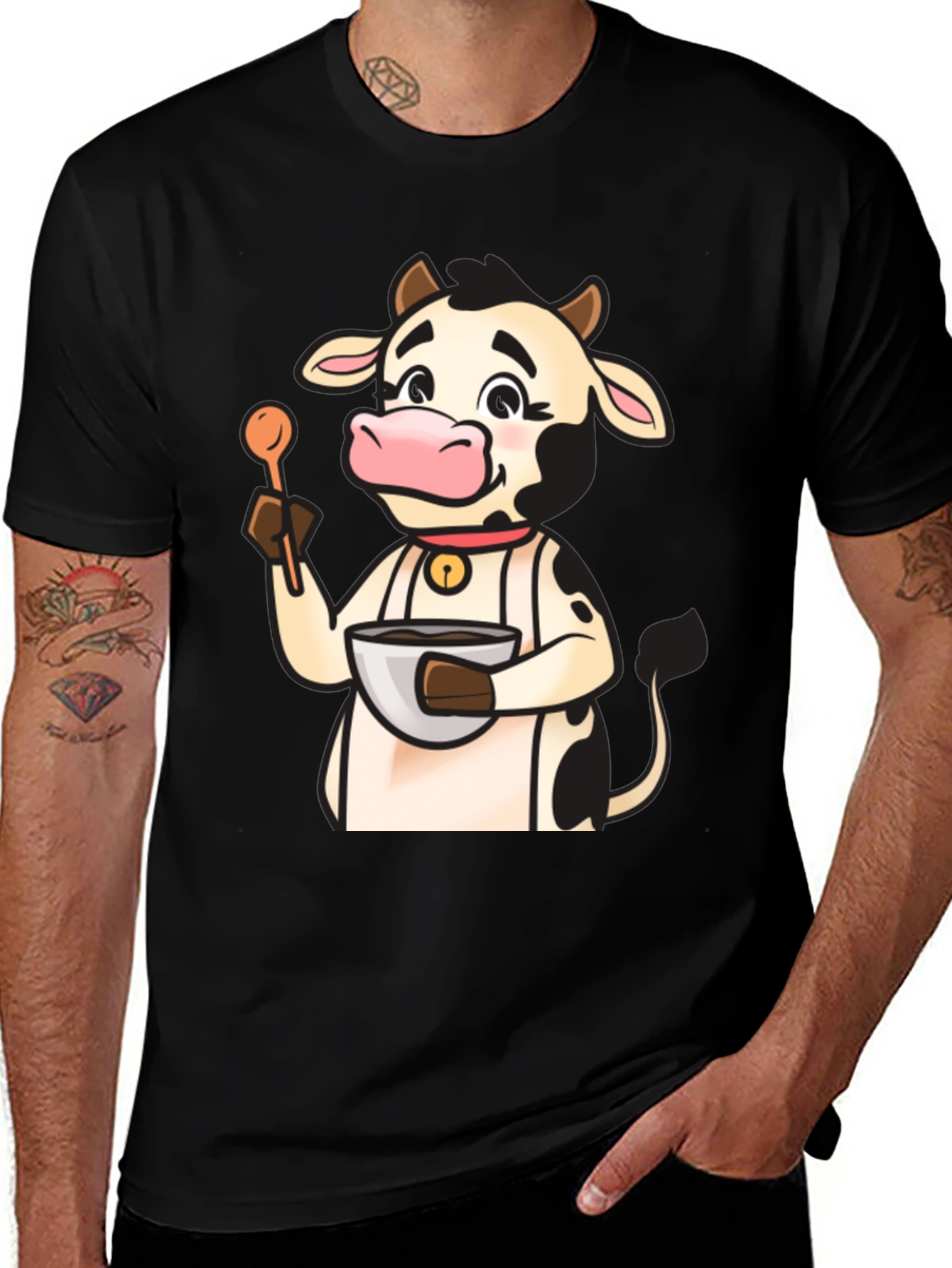 Black Cow Chef T-Shirt - Cute Cartoon Cooking Tee main image