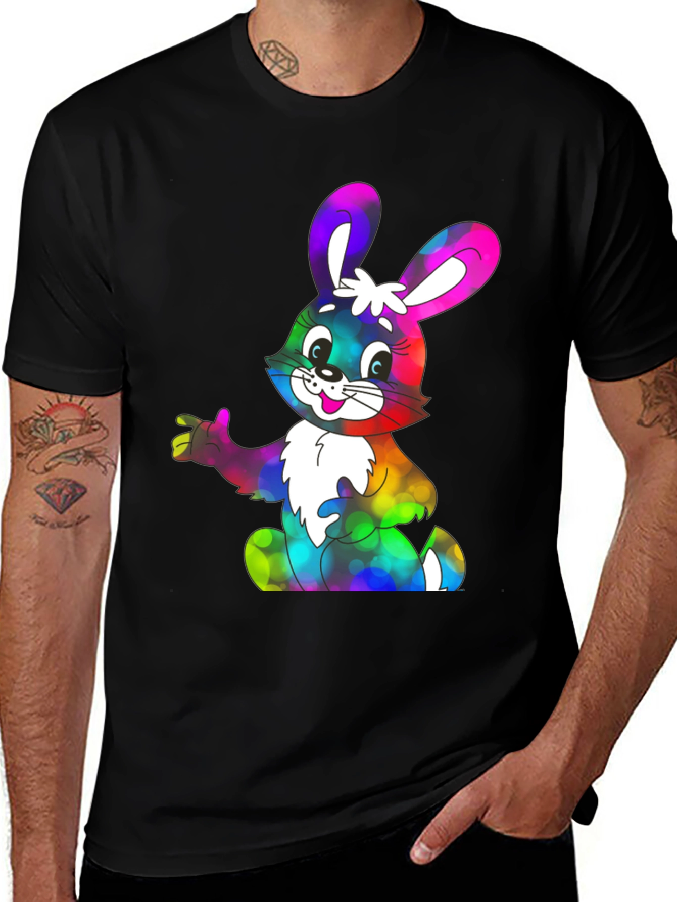 Variant 19 of Rainbow Bunny Graphic Tee - Funky Colorful Rabbit T-Shirt