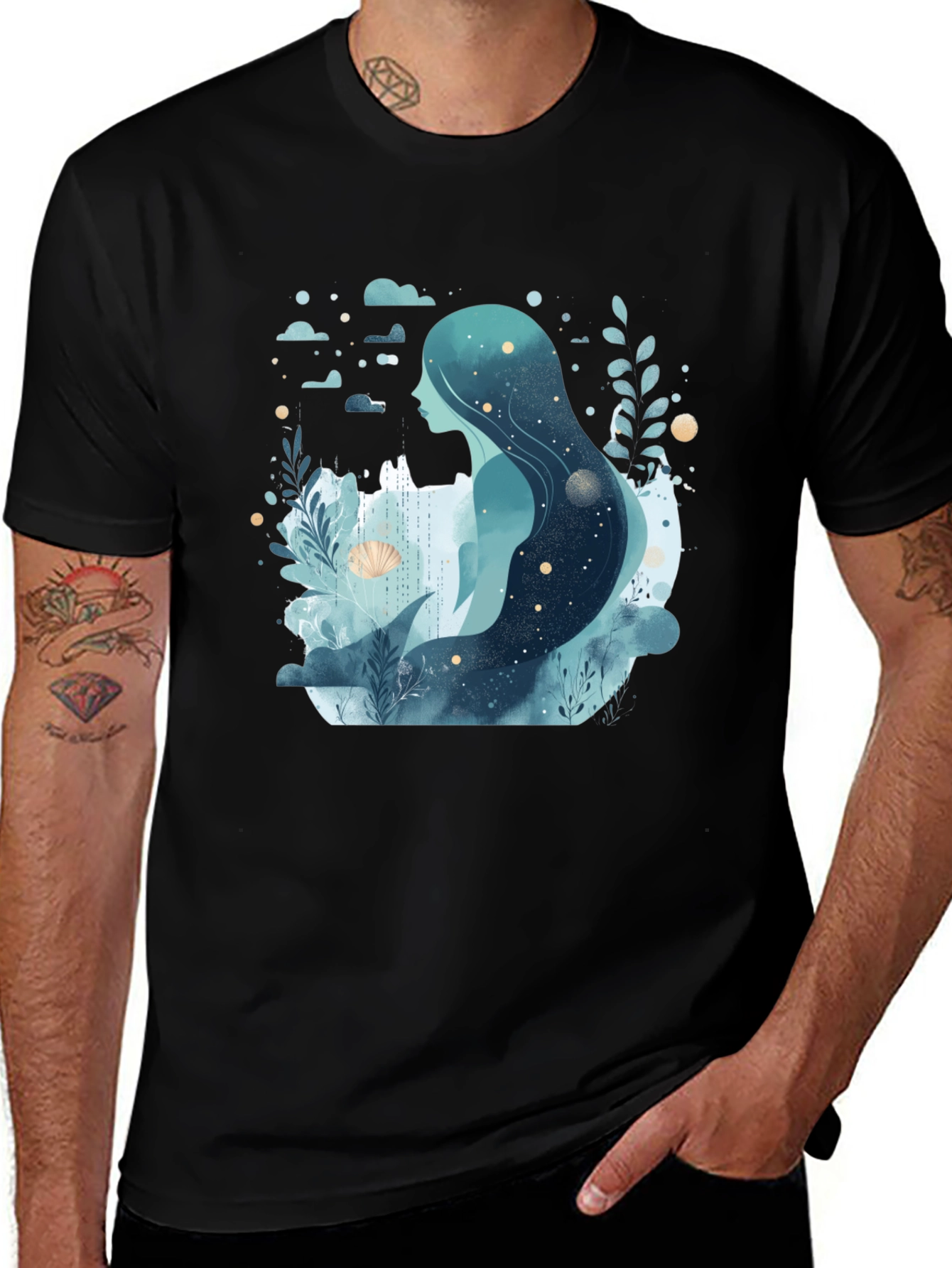 Black Celestial Mermaid Graphic Tee - Black main image