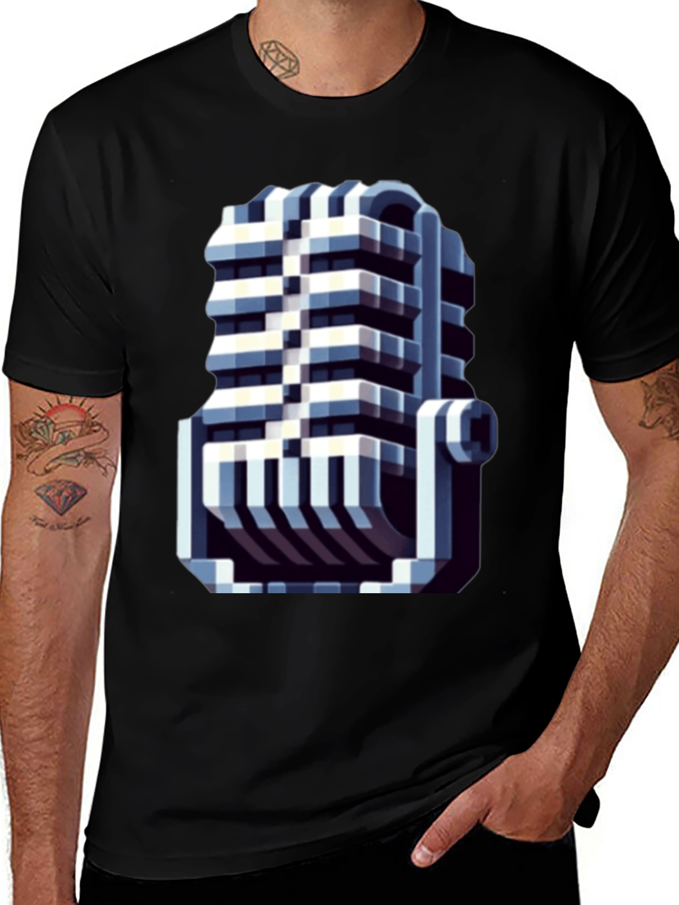 Variant 24 of Retro Microphone Pixel Art Black T-Shirt