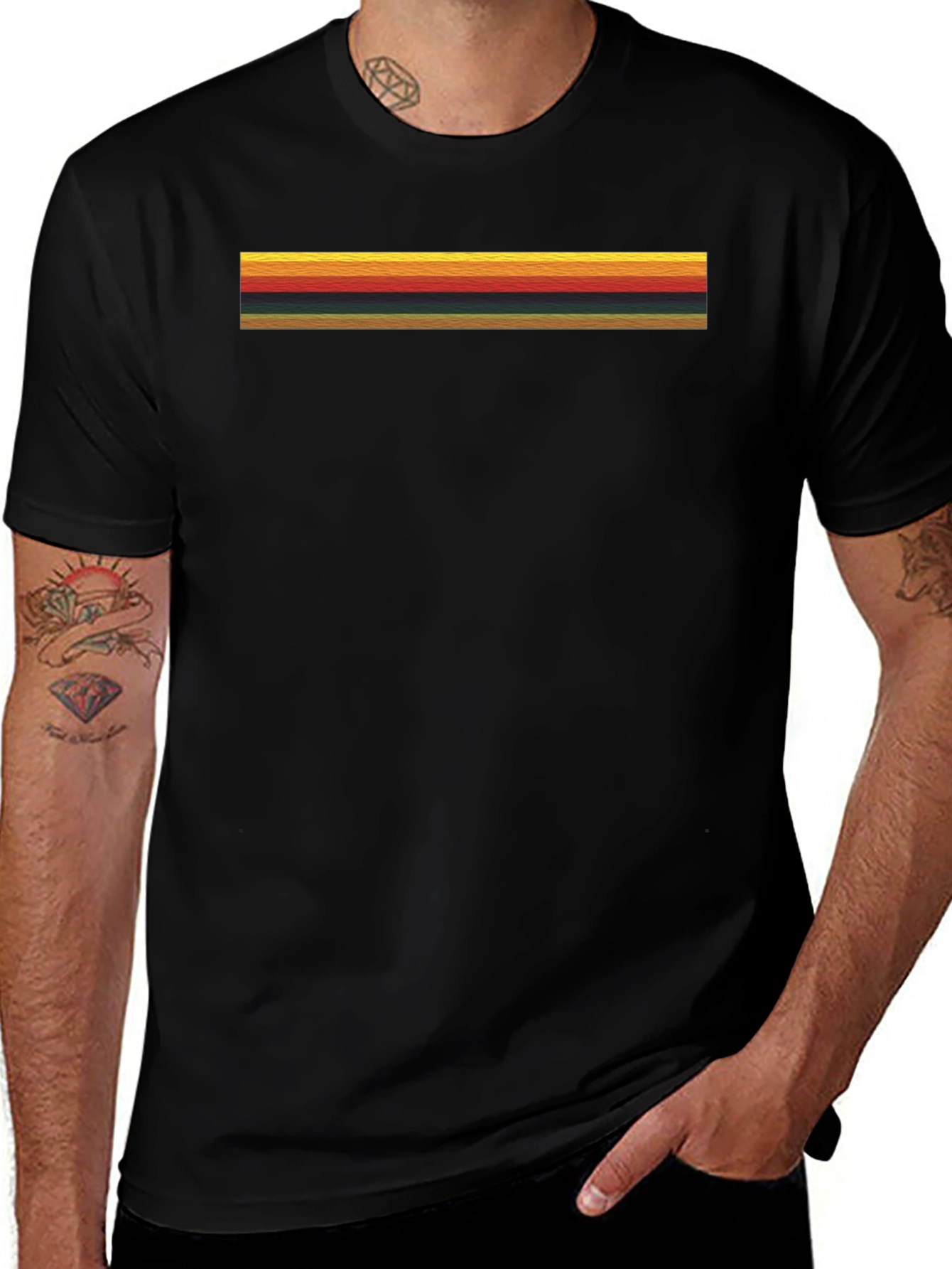 Black Retro Stripe T-Shirt - Vintage Style Black Tee main image