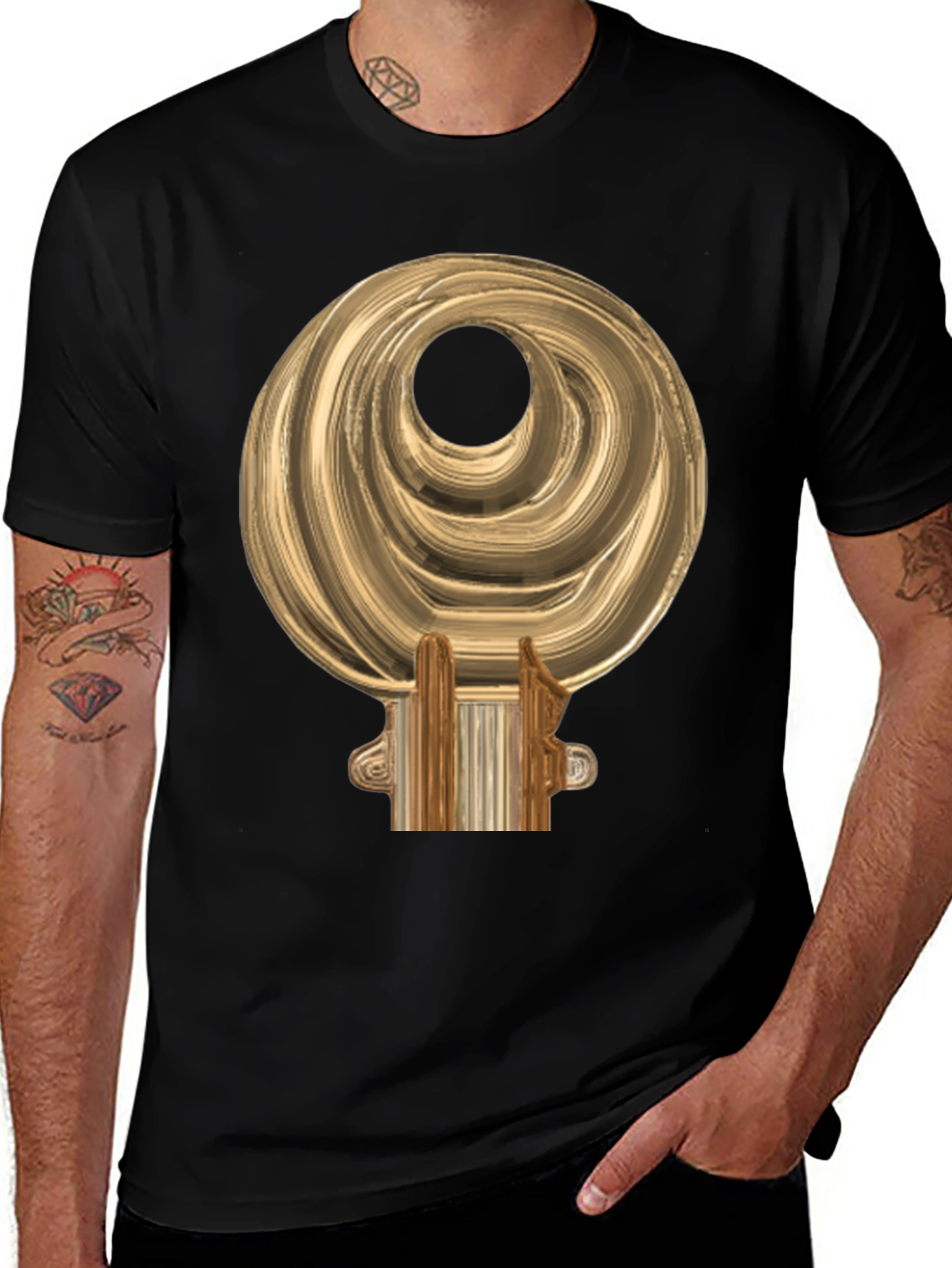 Variant 16 of Golden Sankofa Bird Symbol Black T-Shirt
