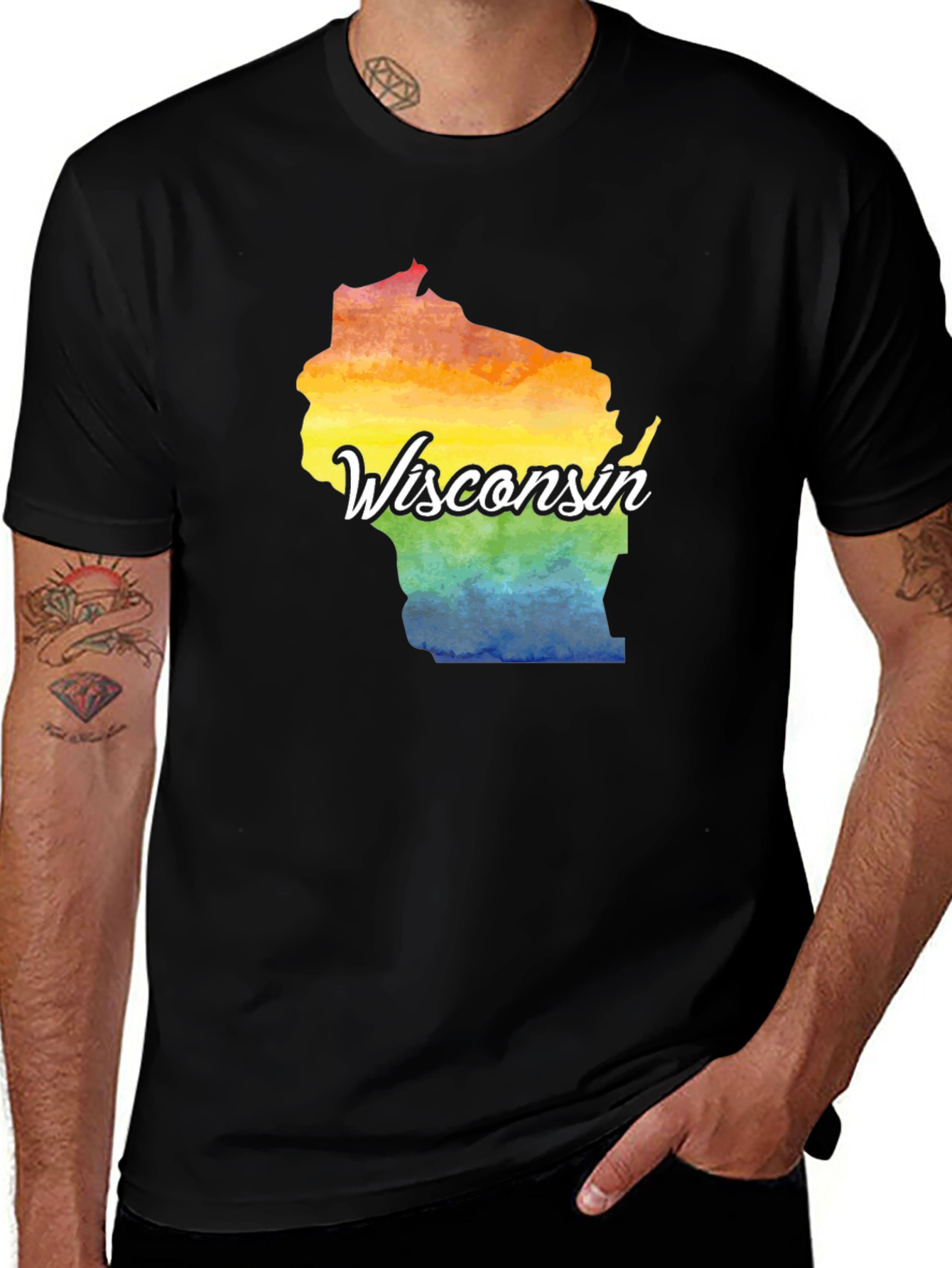 Wisconsin State Pride Rainbow Graphic T-Shirt