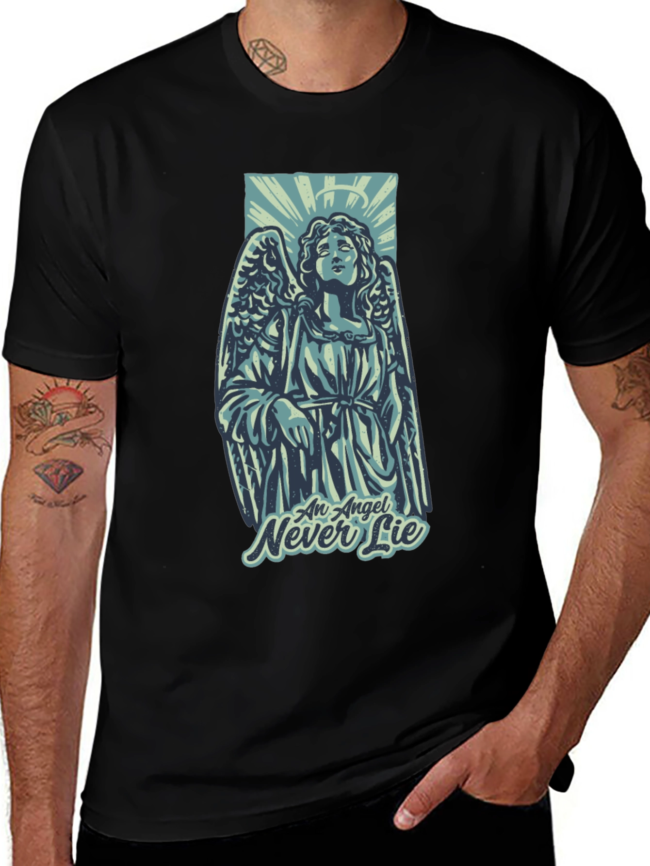 Variant 10 of Angel Never Lie Graphic T-Shirt - Unisex Black Tee