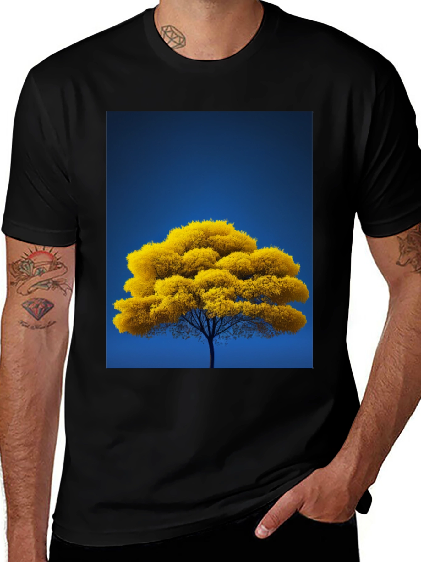 Variant 26 of Yellow Tree Graphic Black T-Shirt
