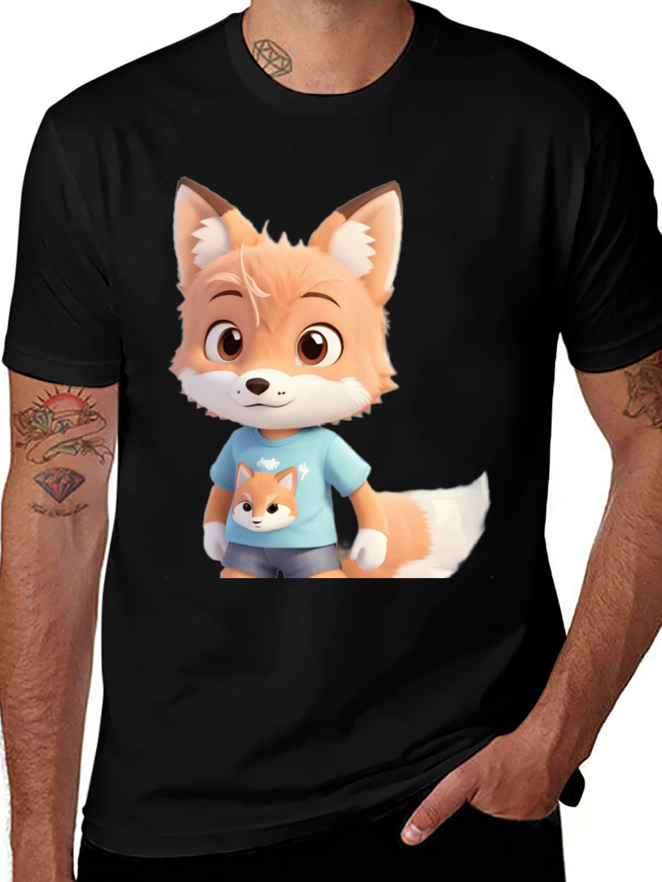 Variant 25 of Cute Fox Cartoon Character Graphic Tee