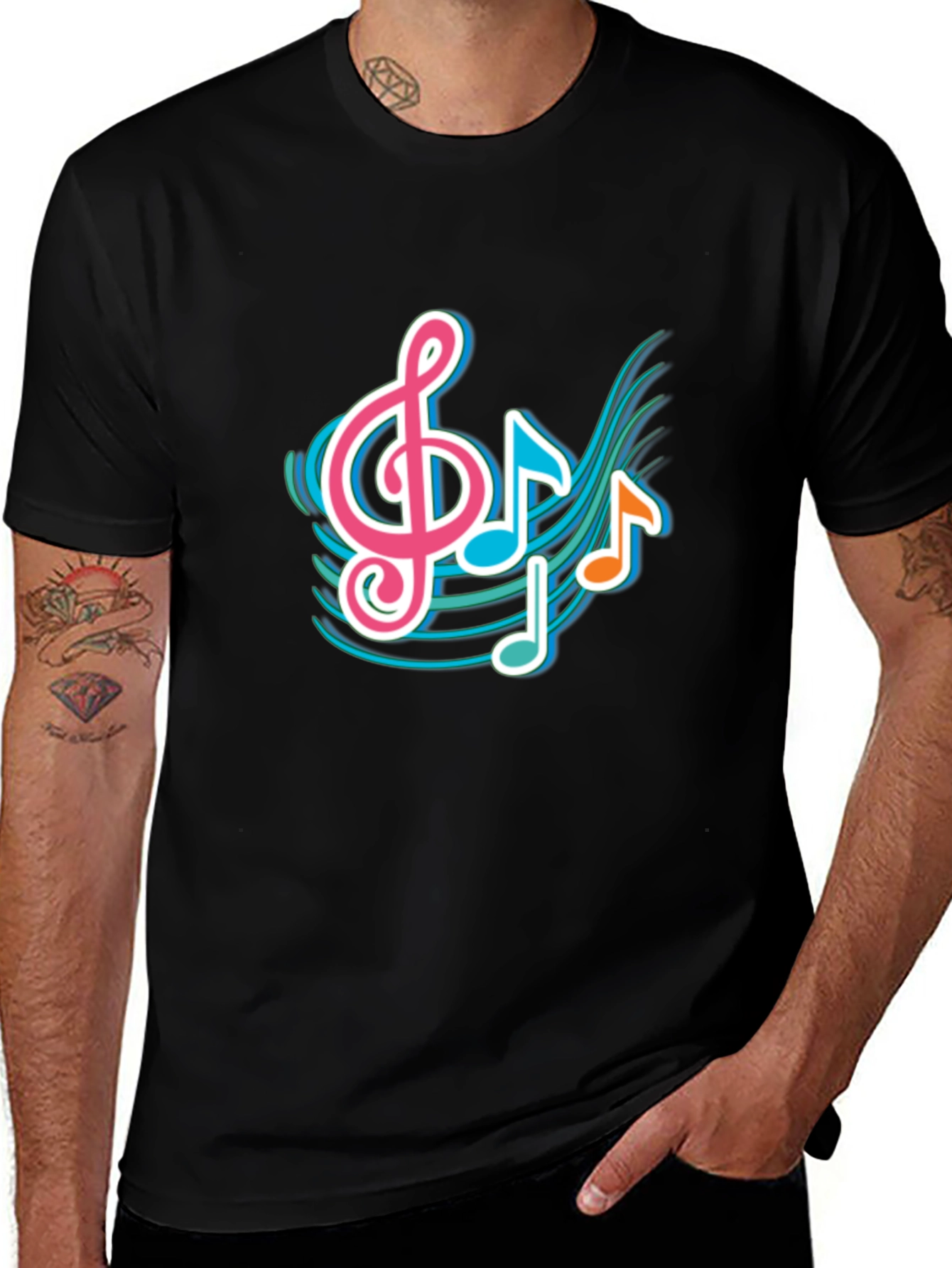 Musical Notes Graphic Black T-Shirt
