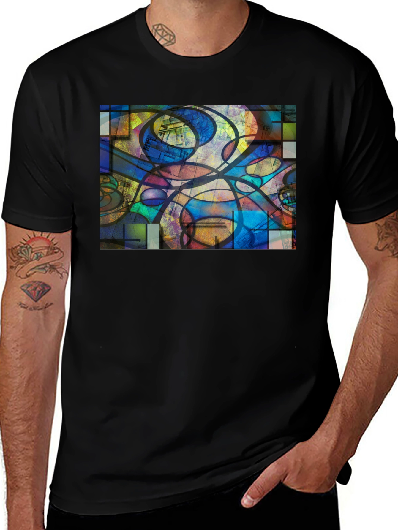 Variant 24 of Abstract Art Graphic Print Black T-Shirt