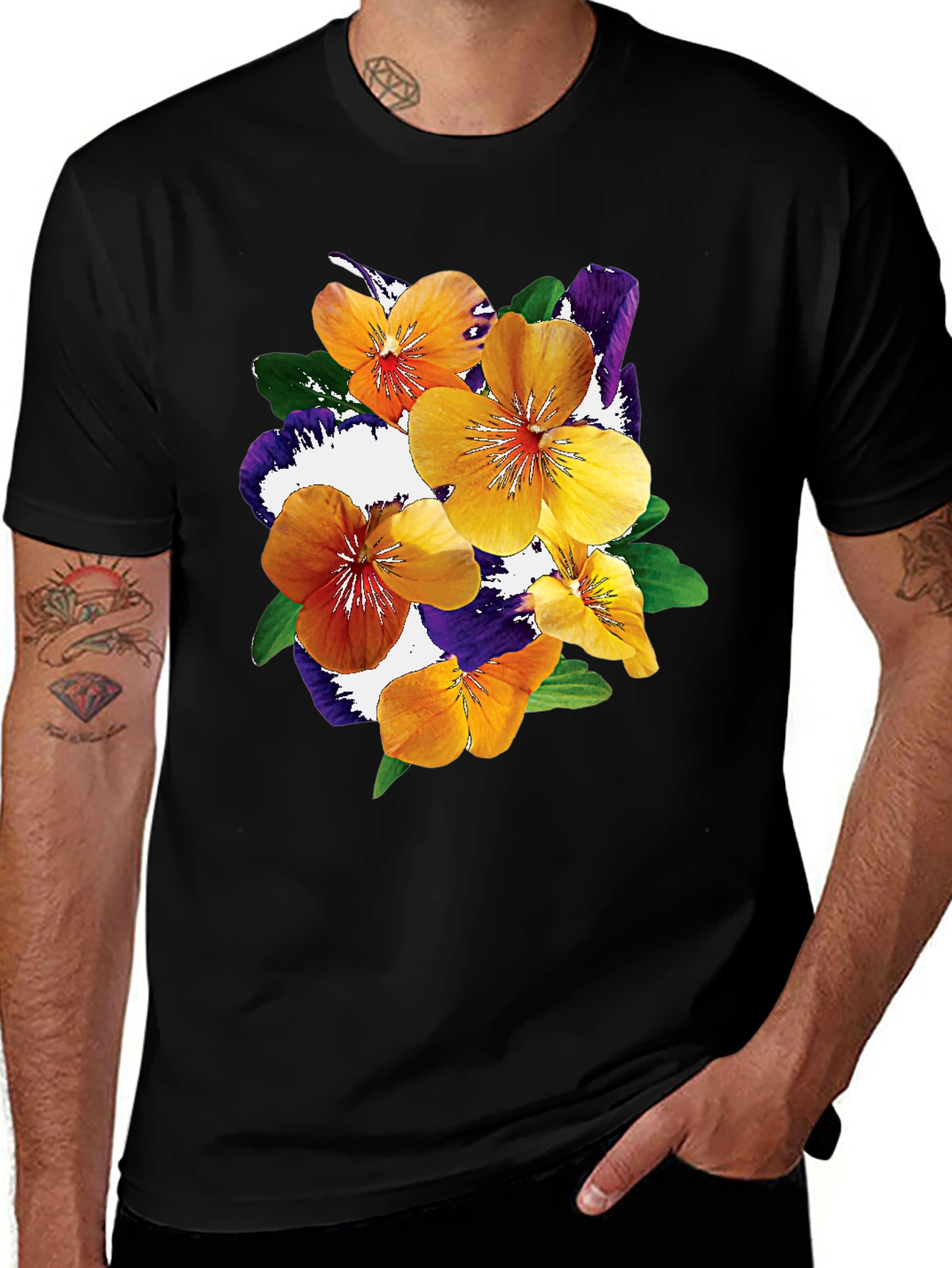 Variant 28 of Floral Print Black T-Shirt - Stylish Casual Wear