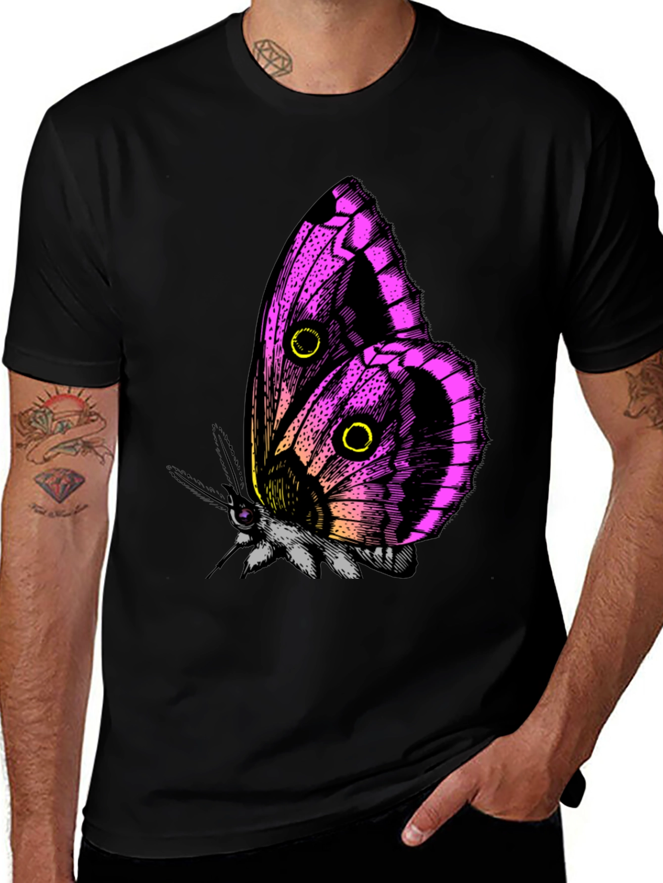 Variant 11 of Butterfly Graphic Tee - Black Cotton T-Shirt