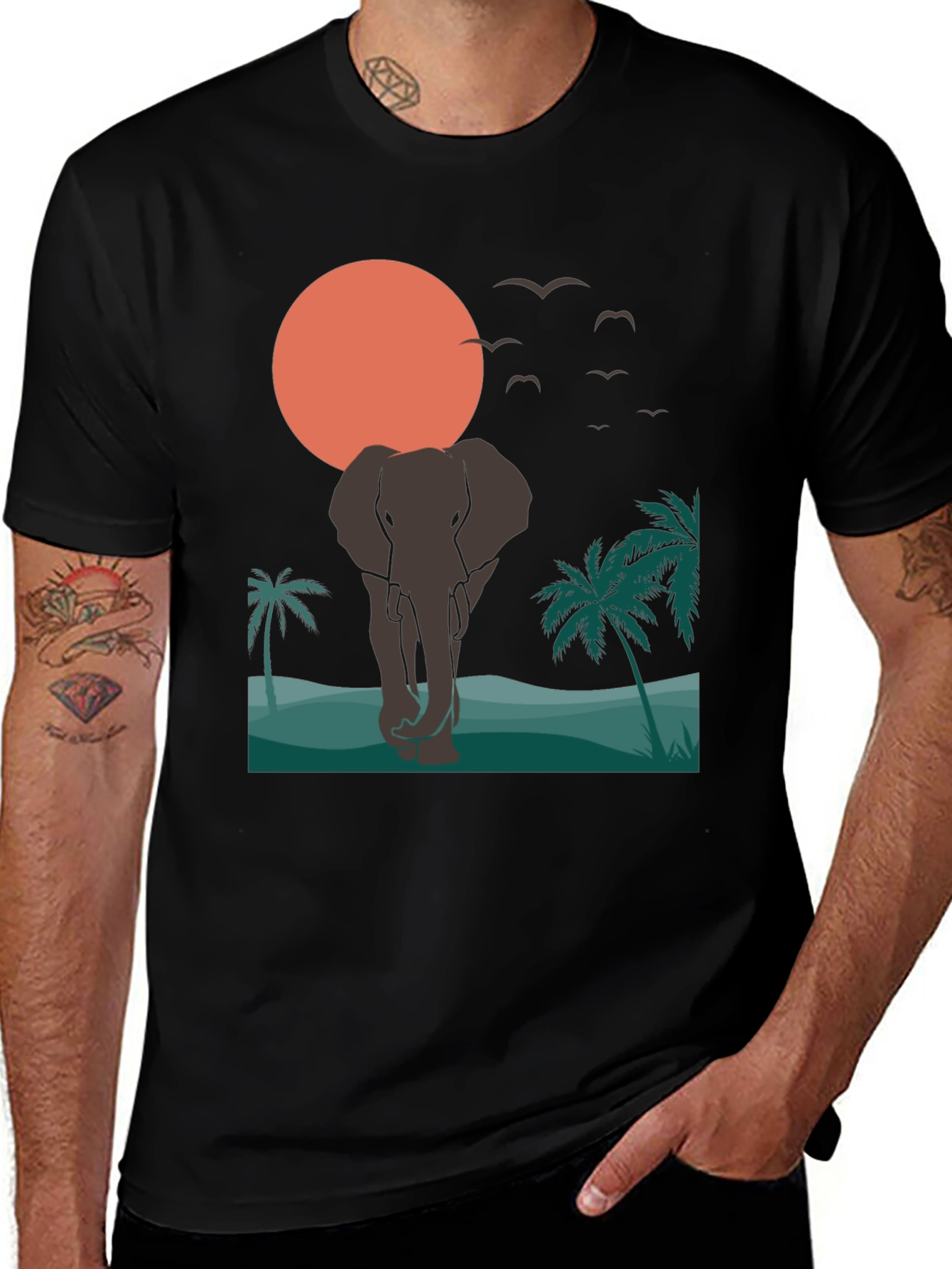 Variant 19 of Elephant Sunset T-Shirt - Tropical Wildlife Graphic Tee