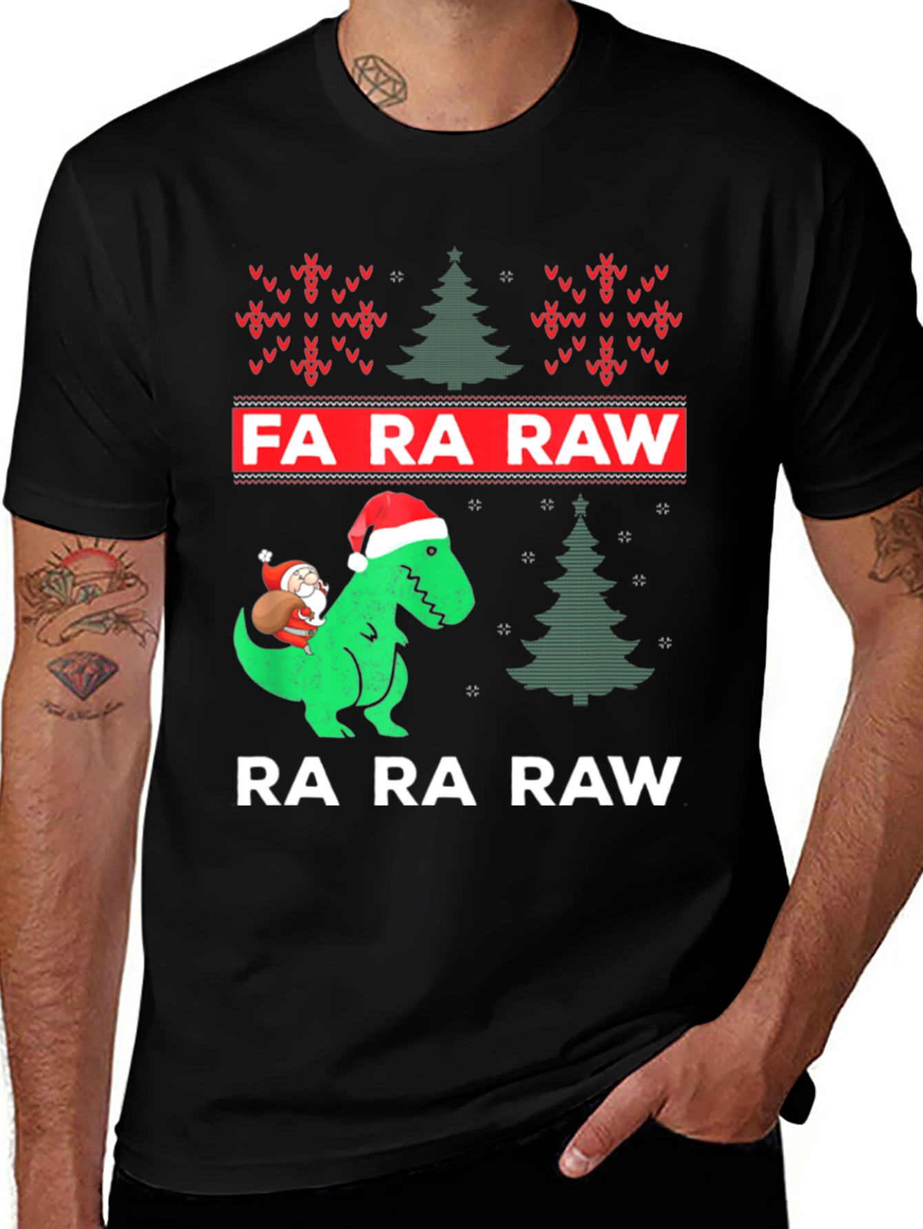Fa Ra Raw Funny Christmas T-Rex Santa Ugly Sweater T-Shirt