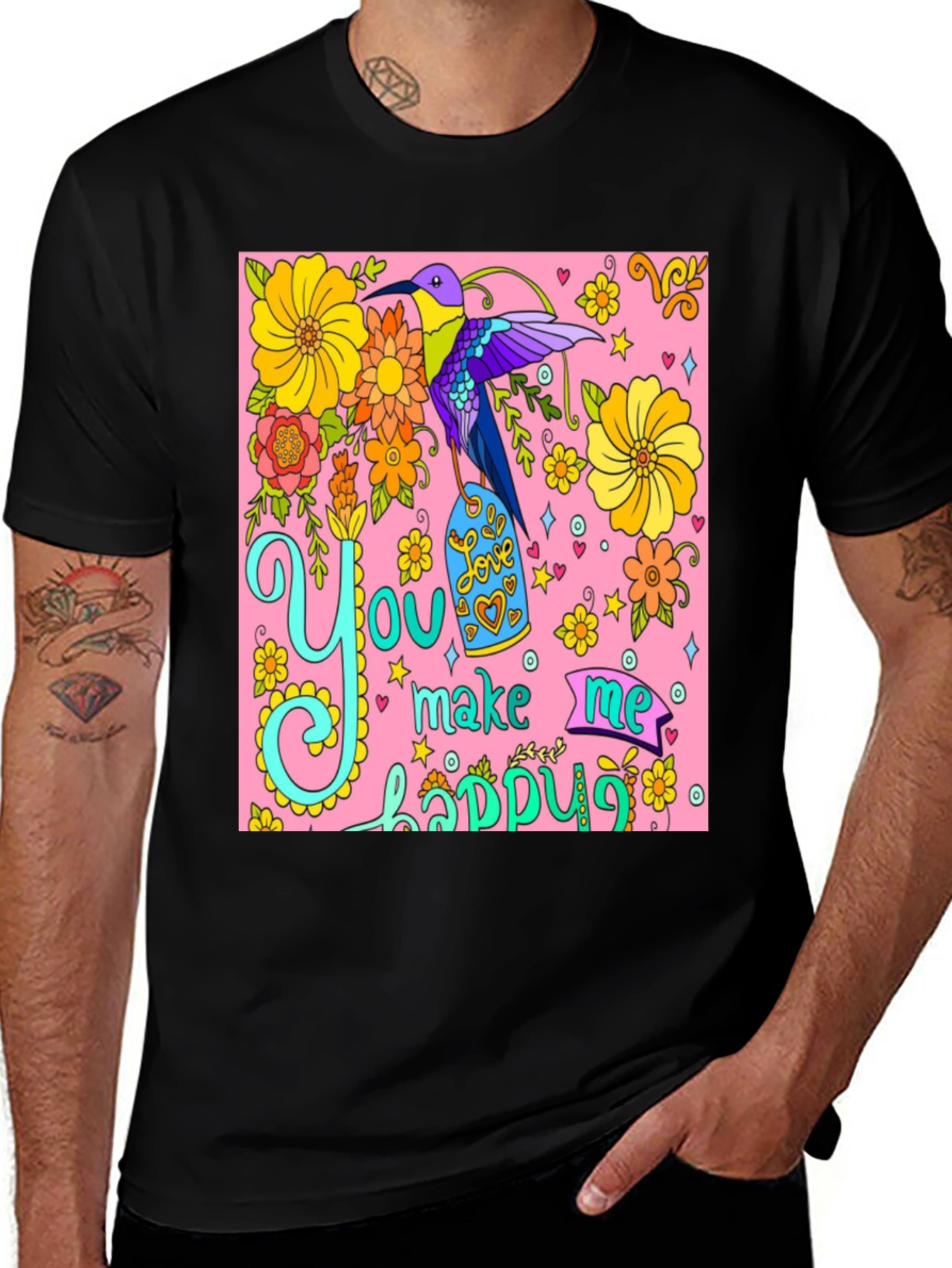 Variant 19 of Hummingbird Floral Graphic Tee - You Make Me Happy