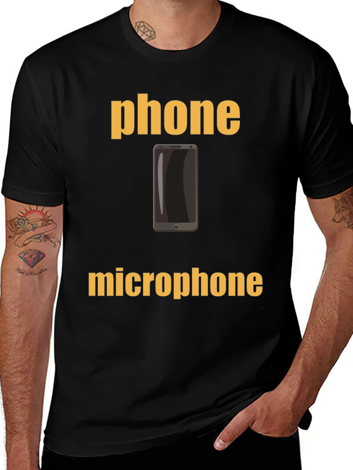 Variant 3 of Phone Microphone Graphic Tee - Black Cotton T-Shirt