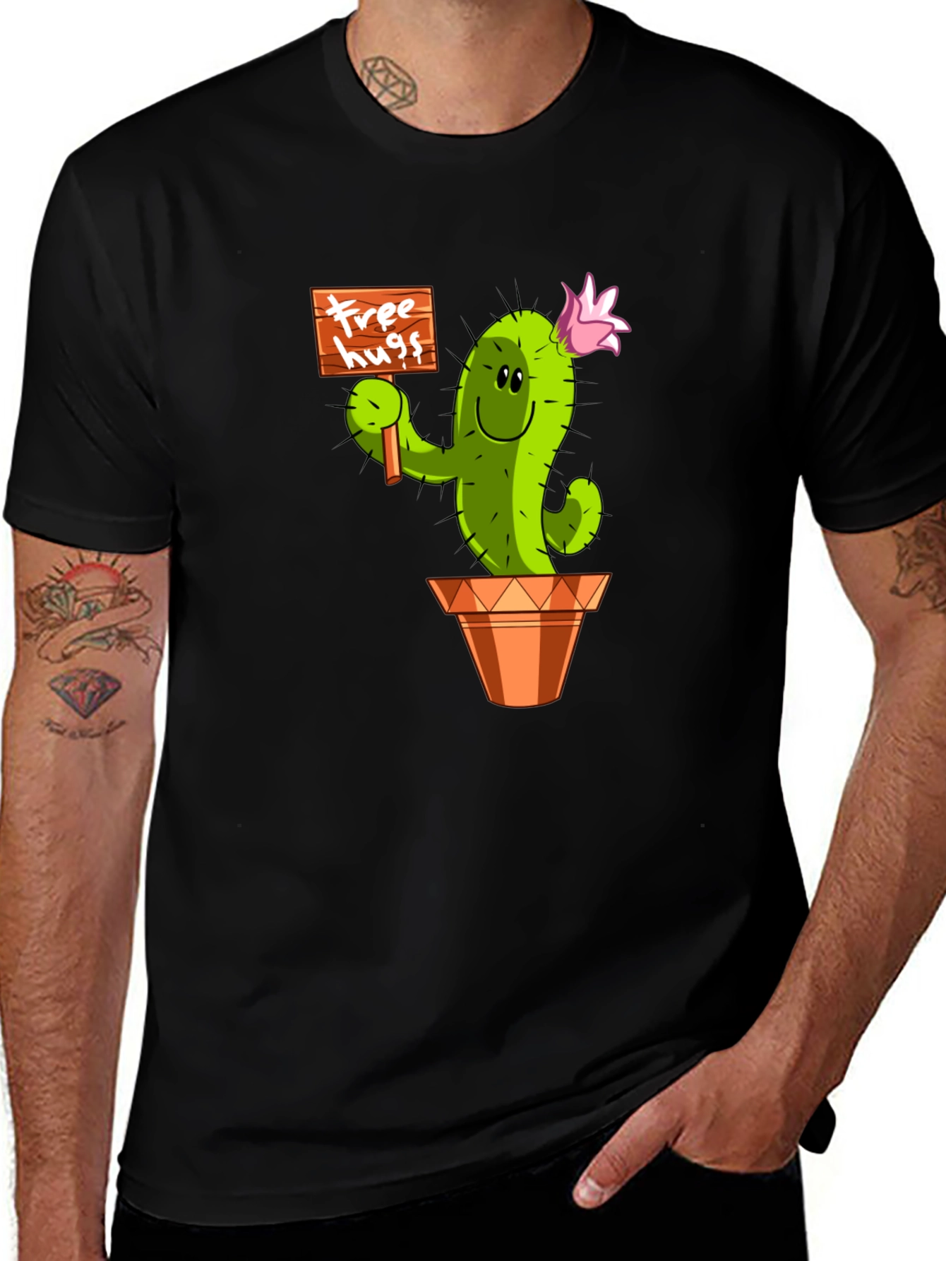 Cactus "Free Hugs" Graphic T-Shirt
