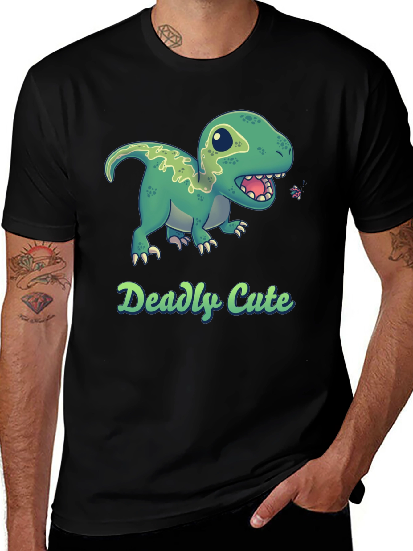 Variant 26 of Deadly Cute Dino Black T-Shirt