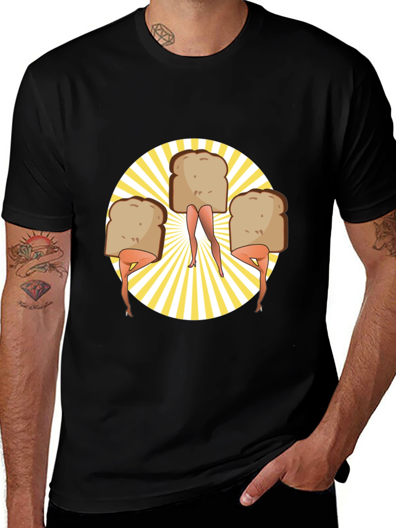 Funny Toast Legs Graphic Black T-Shirt