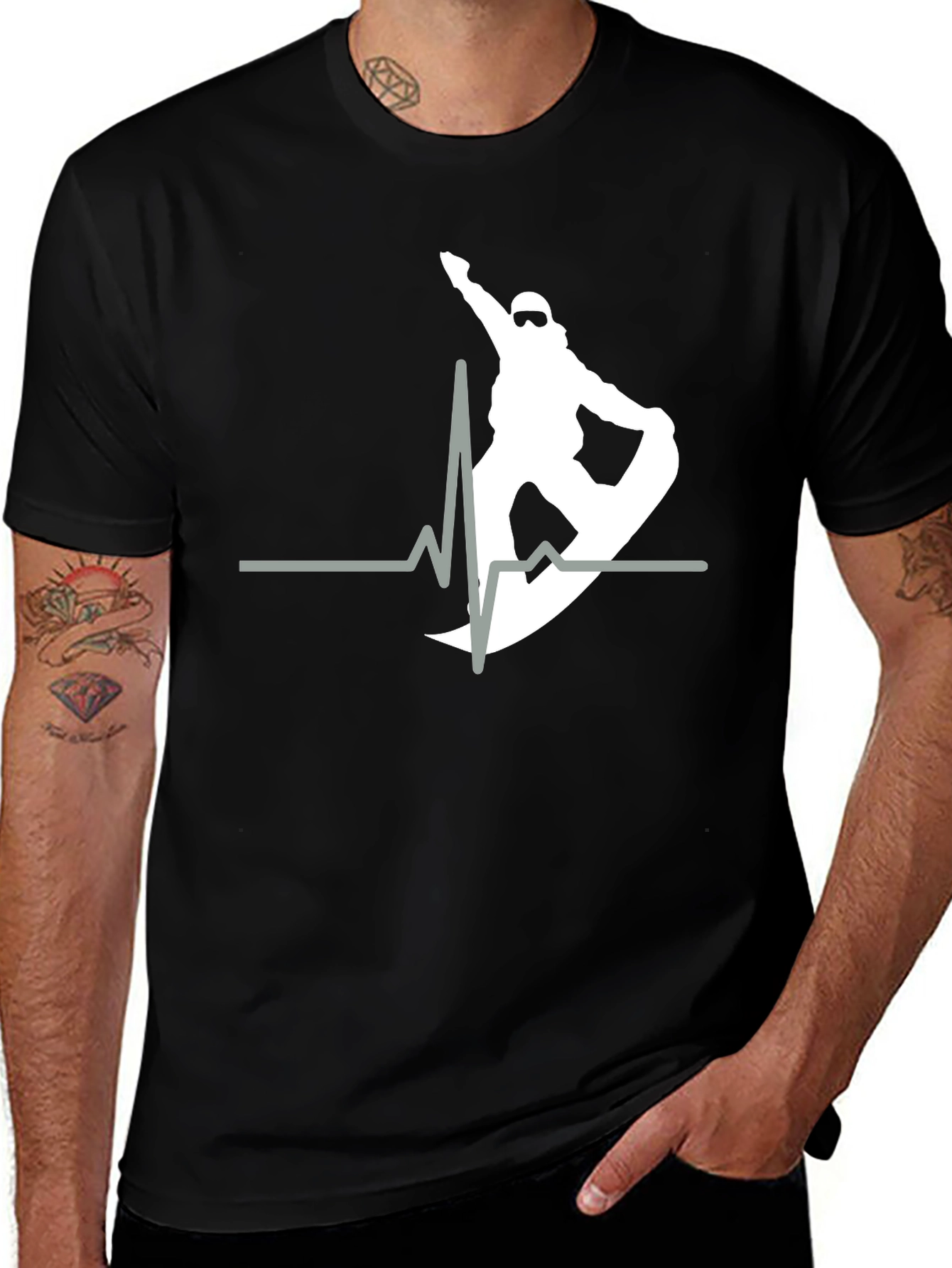 Variant 7 of Snowboard Heartbeat T-Shirt - Black