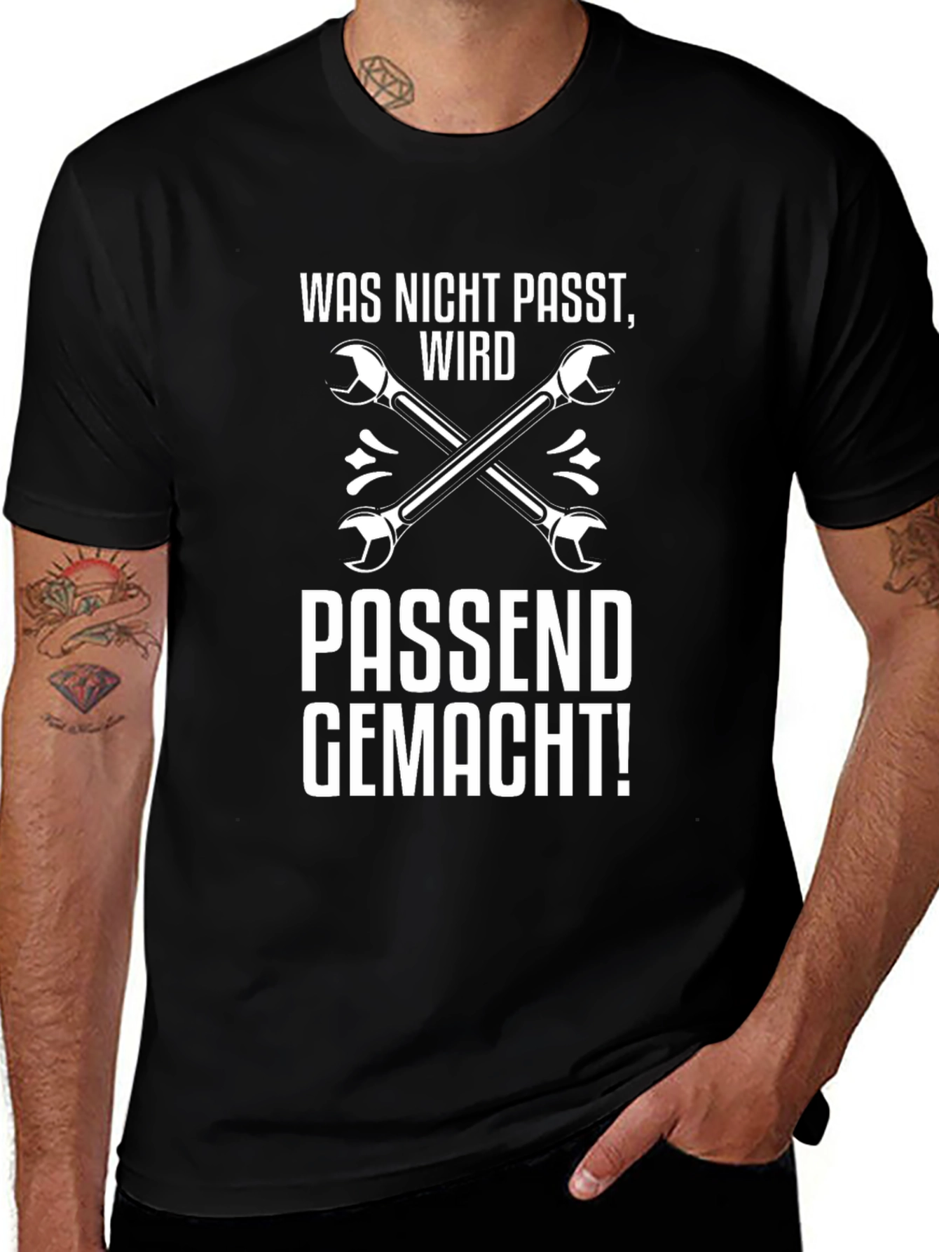 Variant 5 of Black Wrench Graphic Tee - "Was Nicht Passt" Design