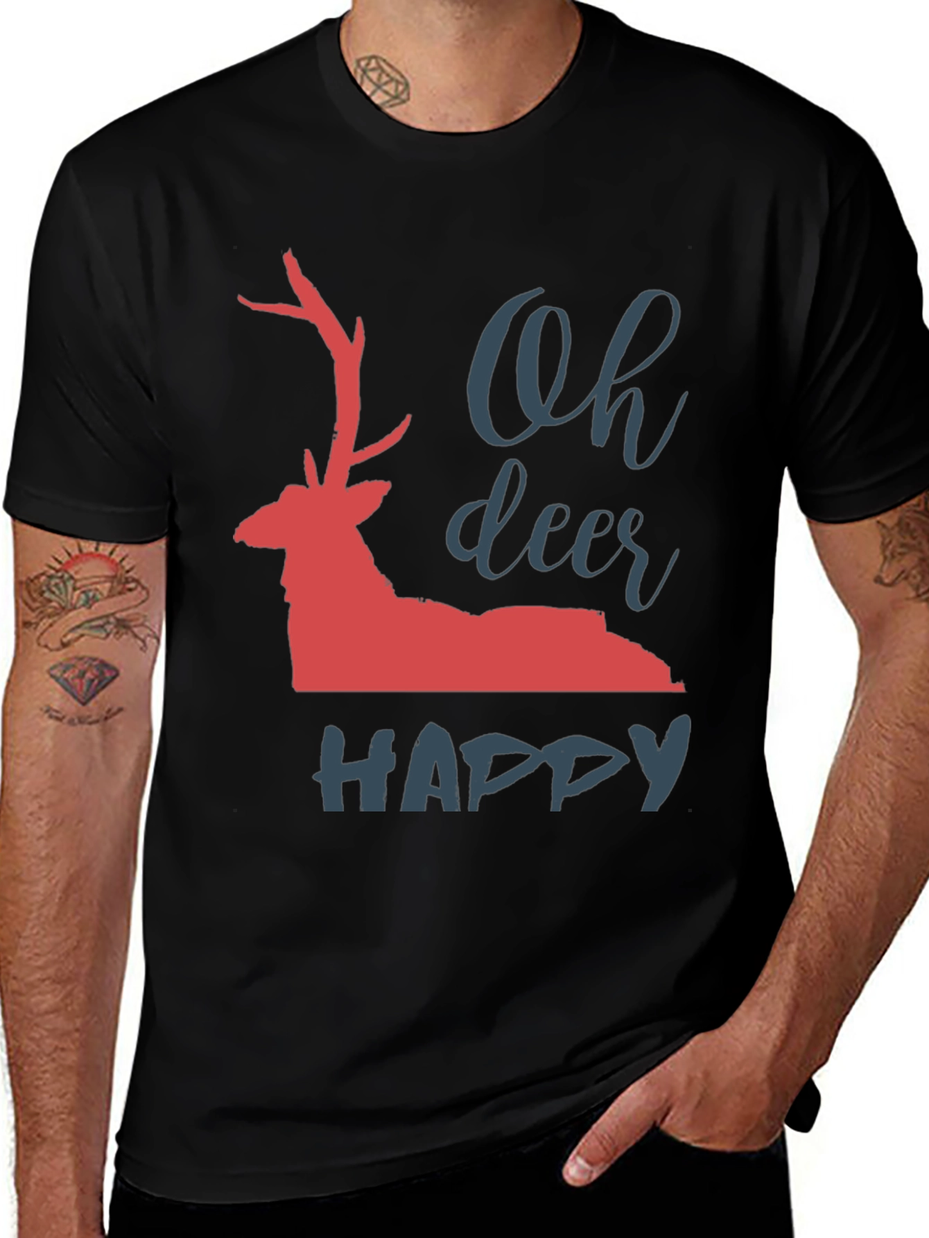 Black Oh Deer Happy T-Shirt main image