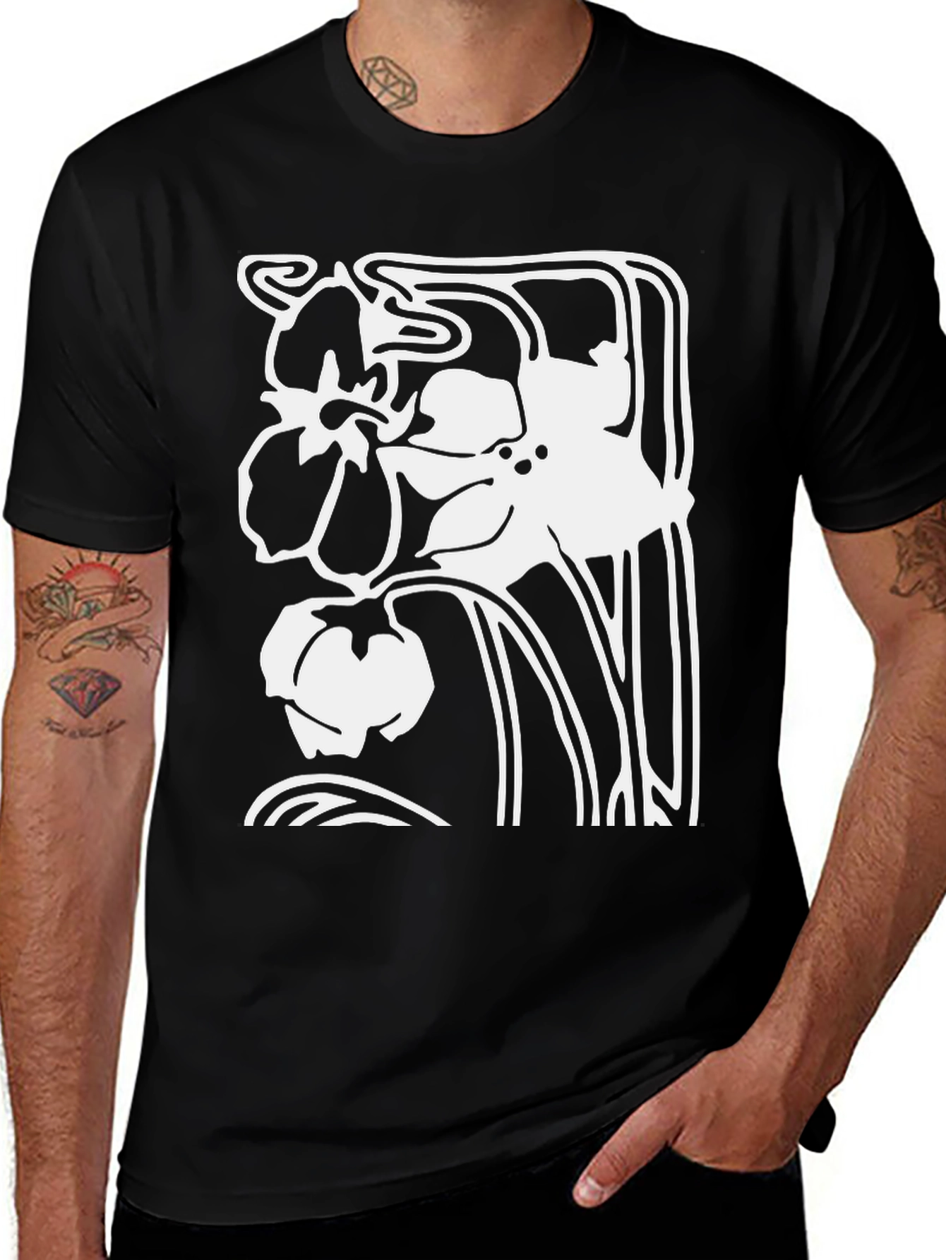 Variant 16 of Floral Art Nouveau Black T-Shirt