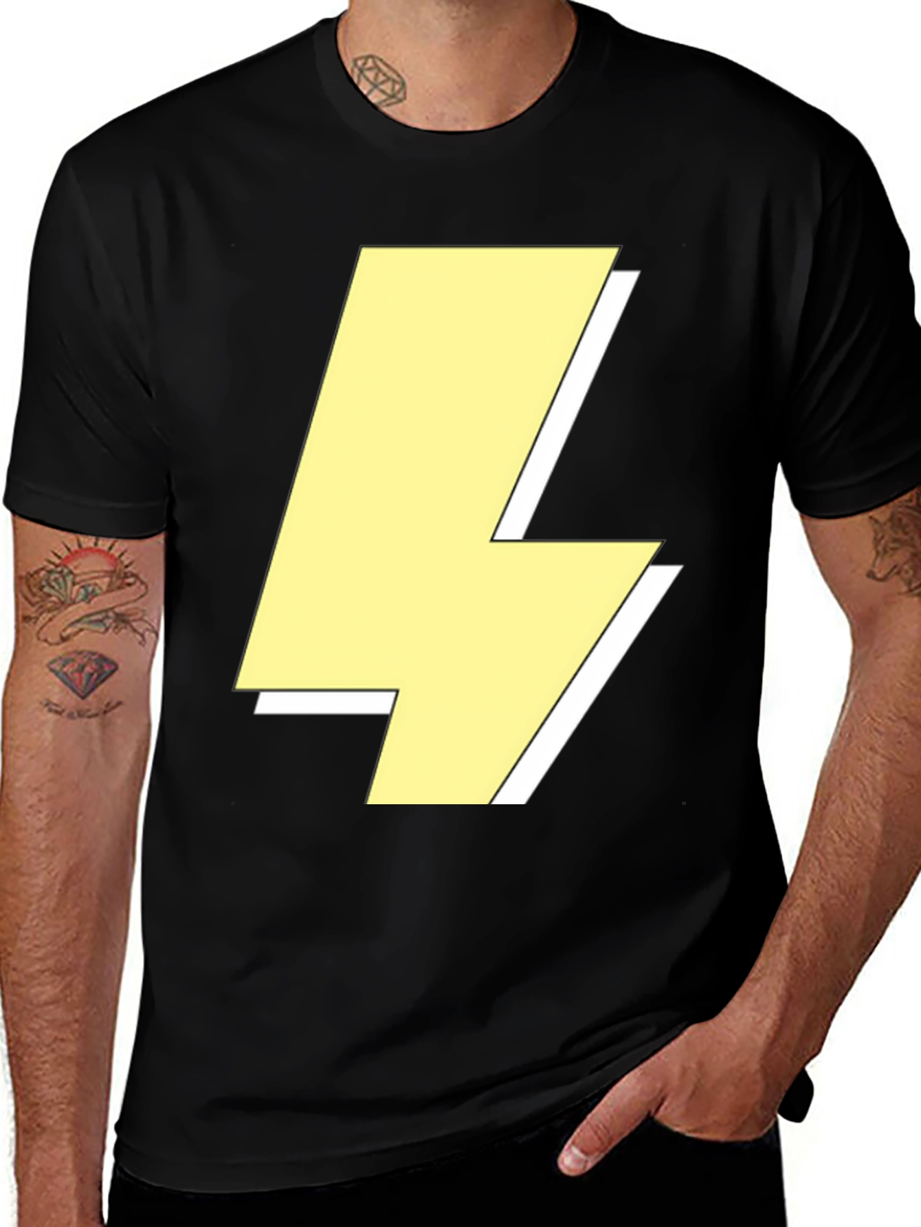 Variant 18 of Lightning Bolt Graphic Tee - Black Crew Neck Shirt