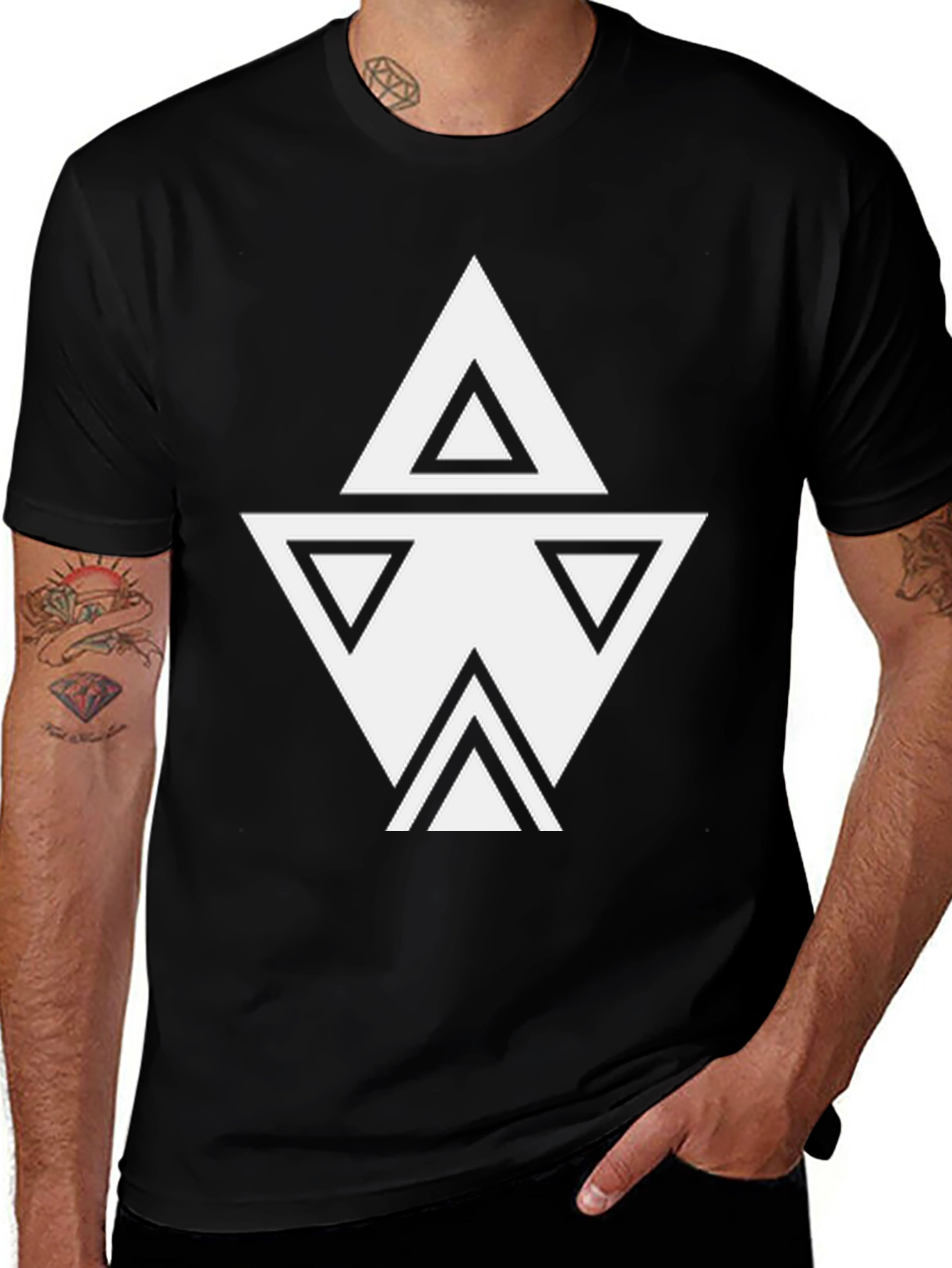 Variant 27 of Geometric Triangle Design Black T-Shirt