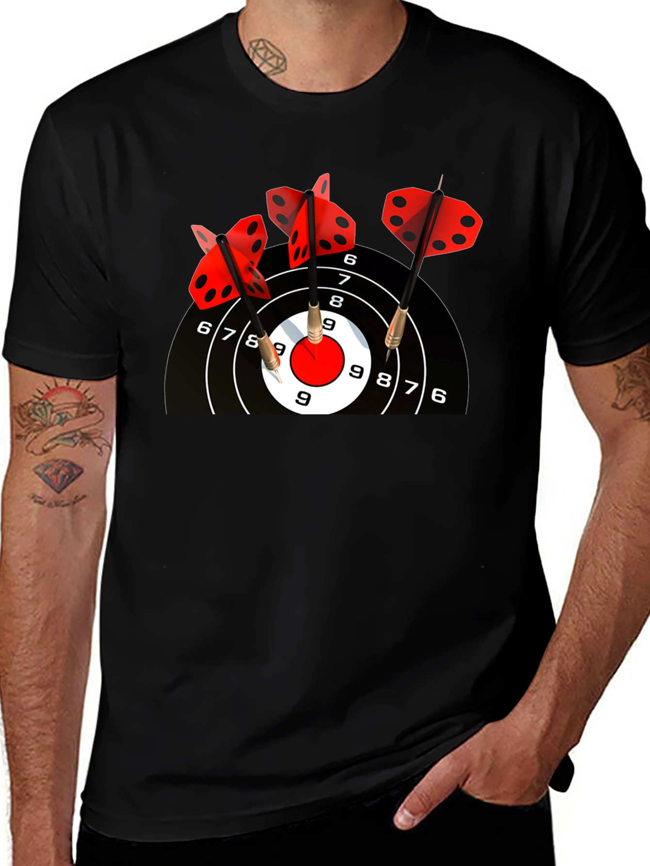 Variant 23 of Darts Target Graphic Black T-Shirt