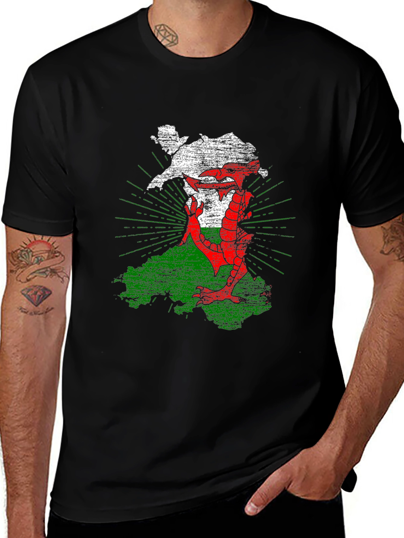 Welsh Dragon Map Graphic Tee - Men's Black T-Shirt