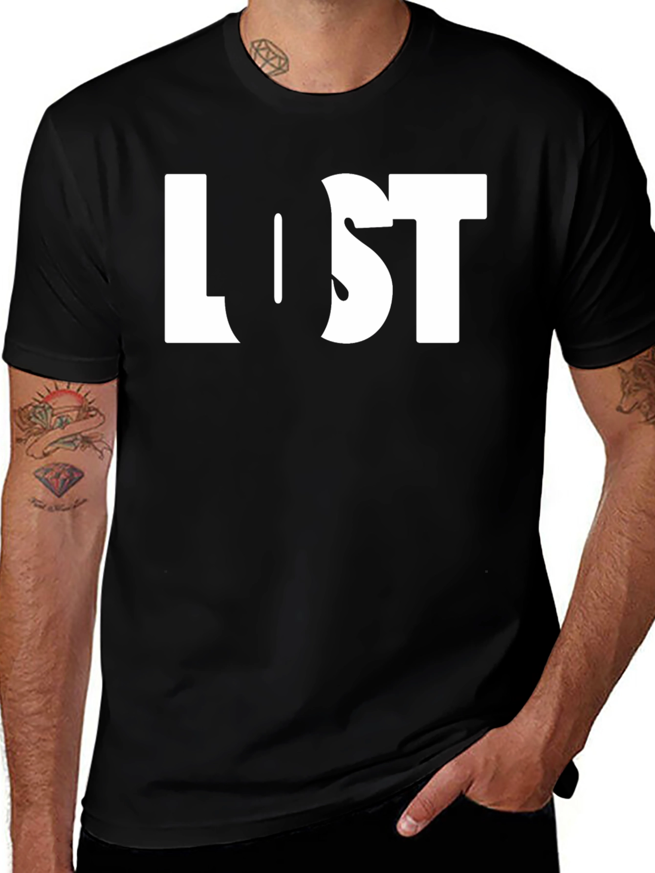 Lost Graphic Print Black Crew Neck T-Shirt