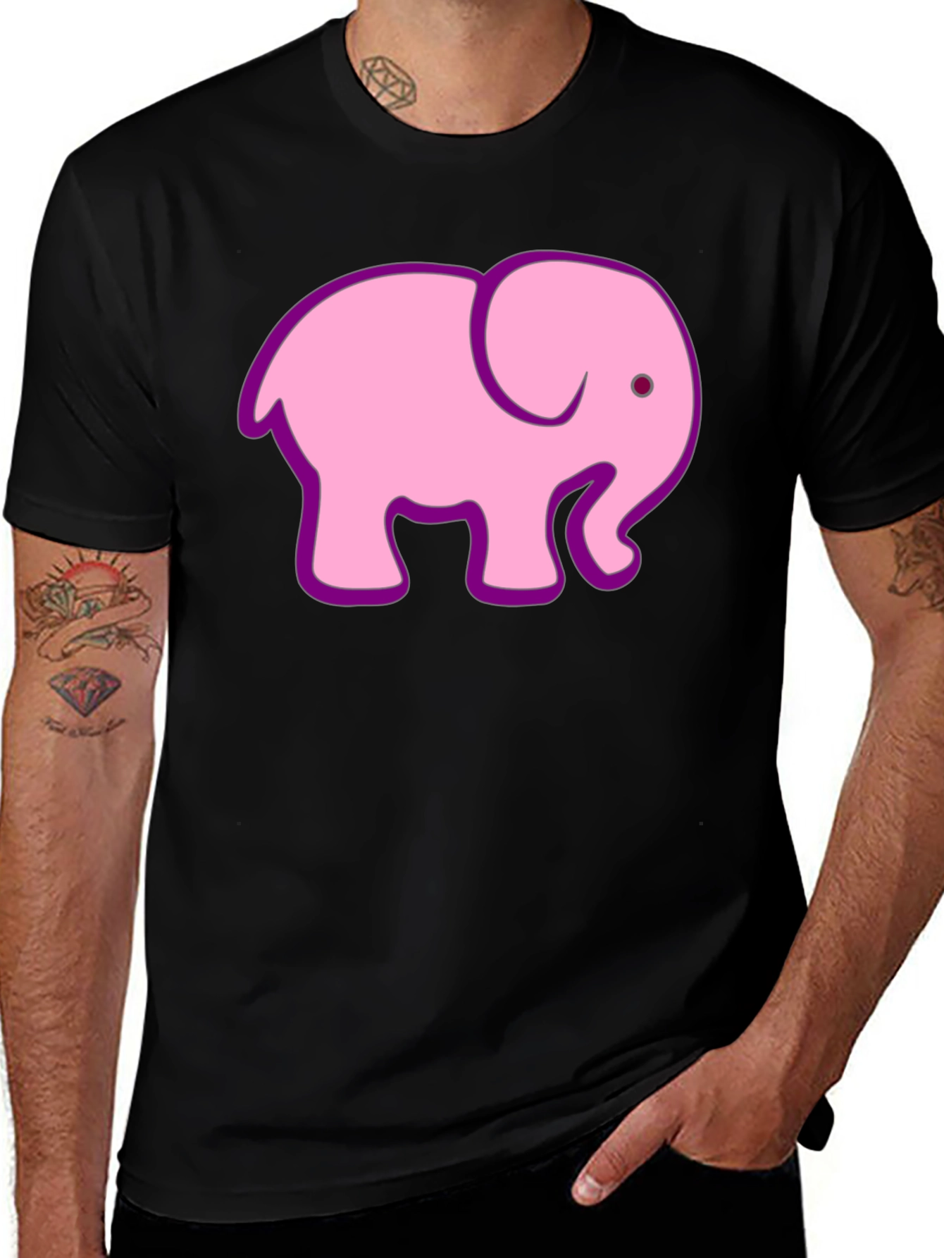 Variant 21 of Pink Elephant Graphic Tee - Men's Black T-Shirt