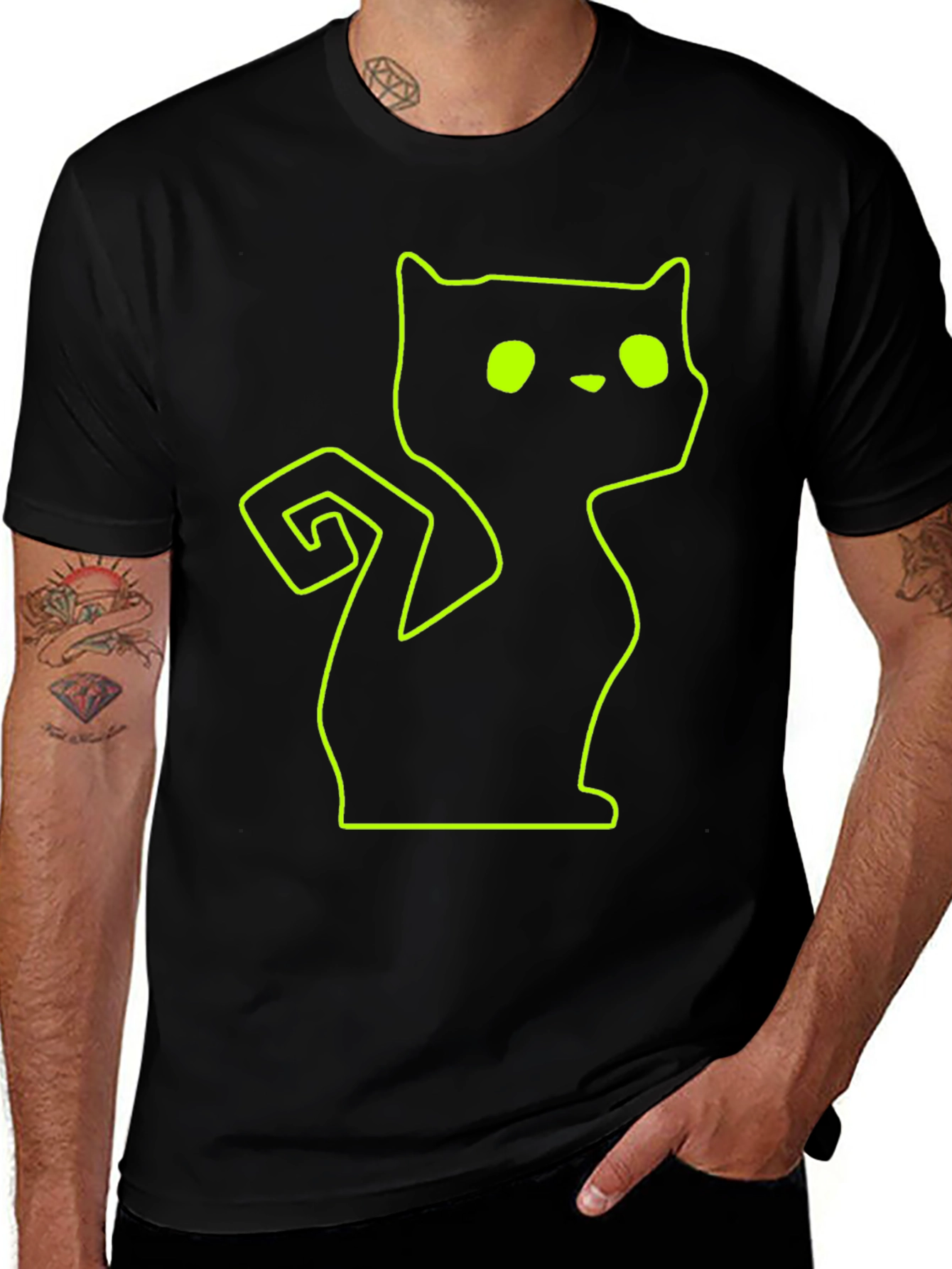 Variant 3 of Neon Cat Outline Black T-Shirt