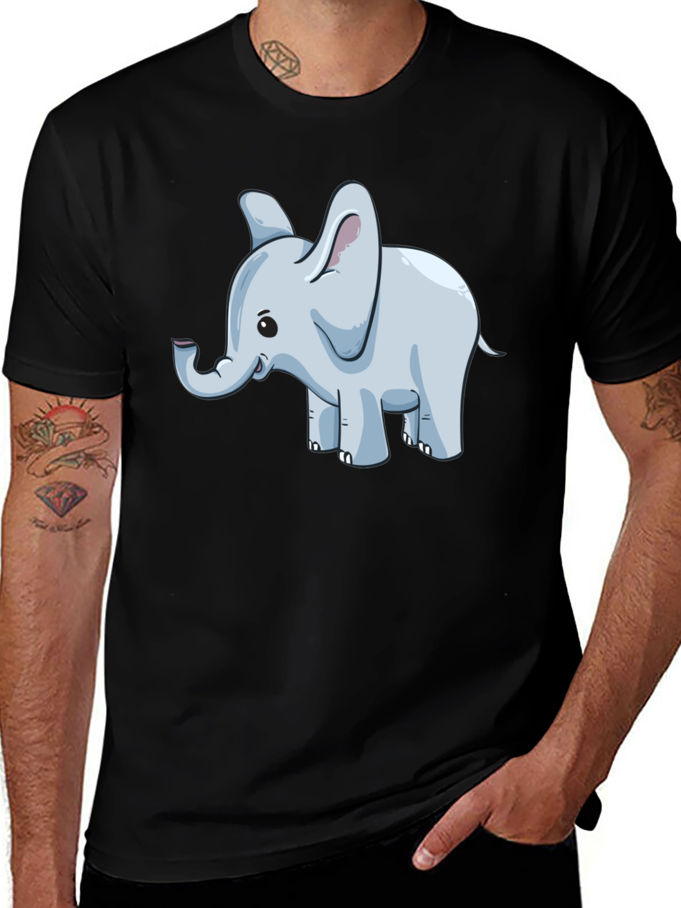 Variant 18 of Cute Elephant Graphic Tee - Black Cotton Blend