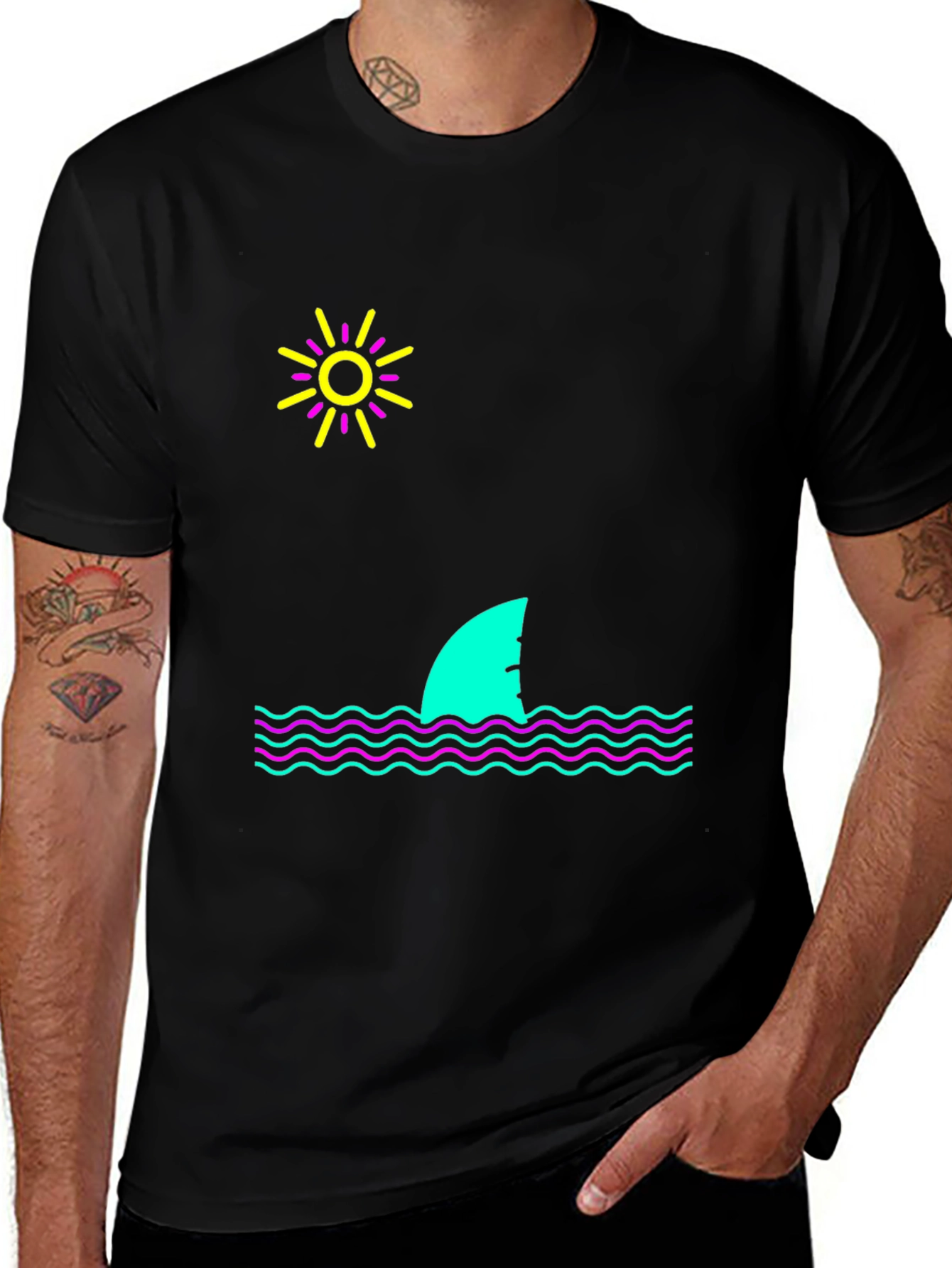 Variant 27 of Retro Shark Fin Graphic Tee - Black
