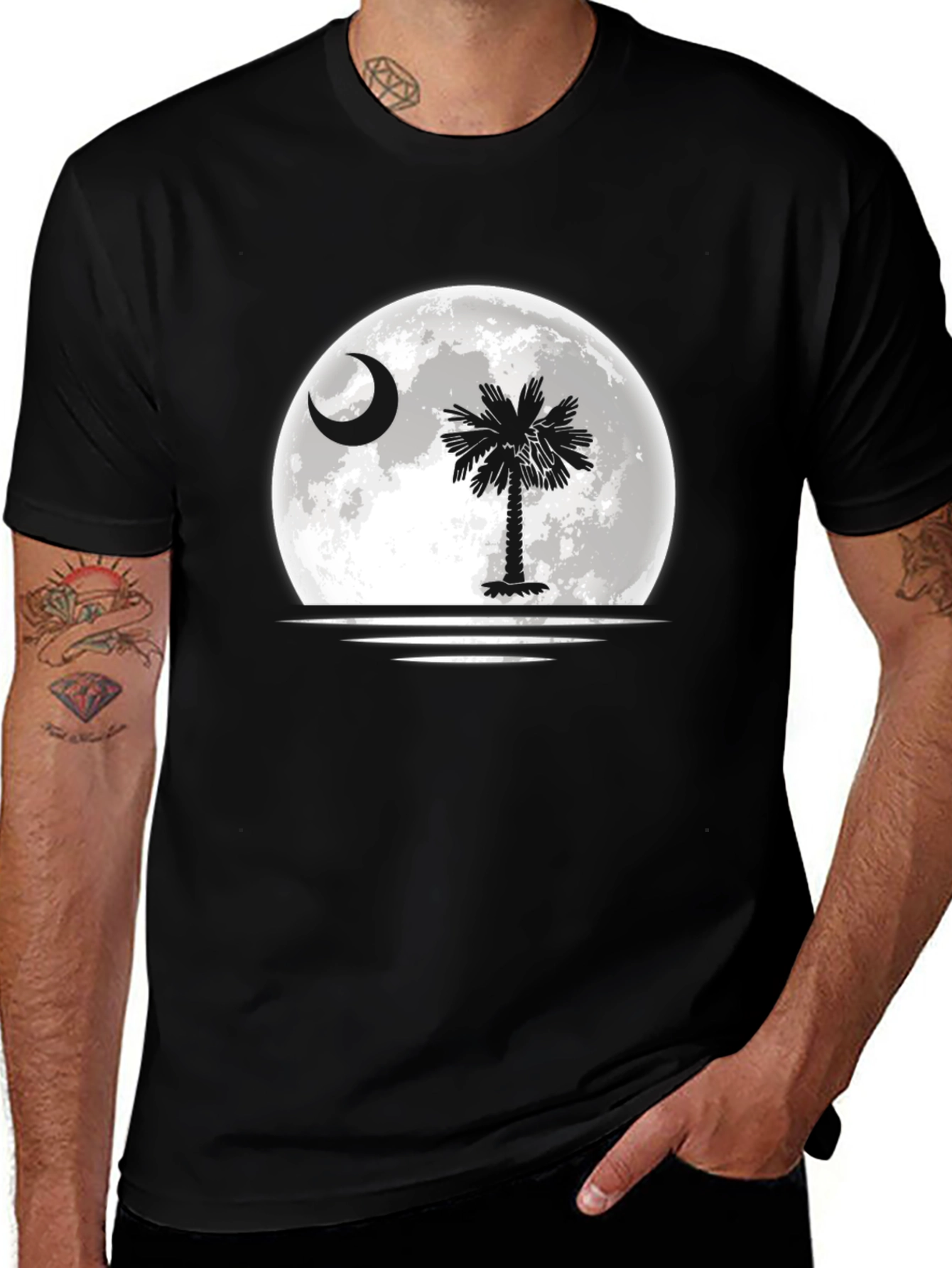 Variant 4 of South Carolina Moon Palm Tree Black T-Shirt