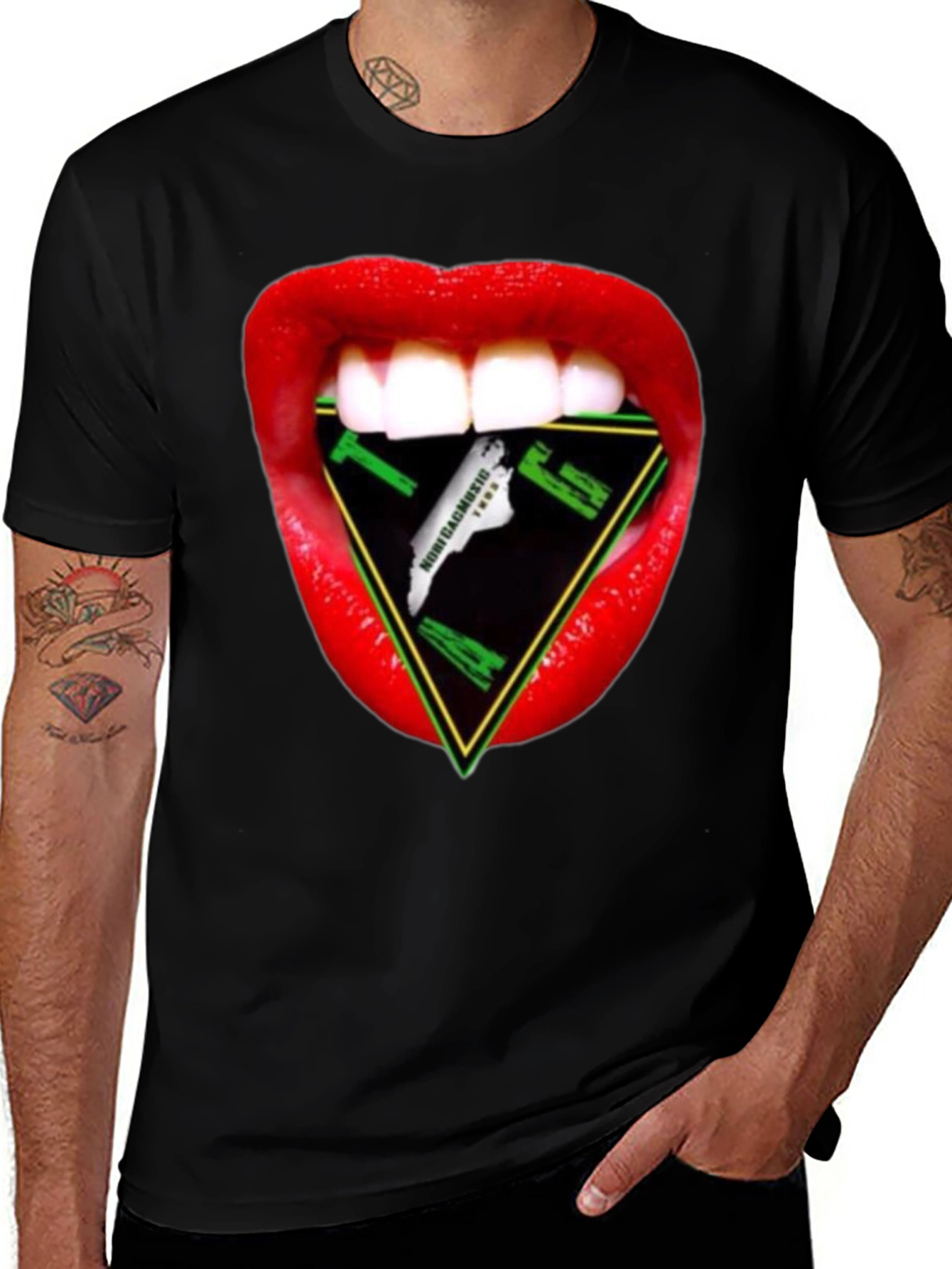 Variant 28 of Lips Triangle Graphic Tee - Rock & Roll Style