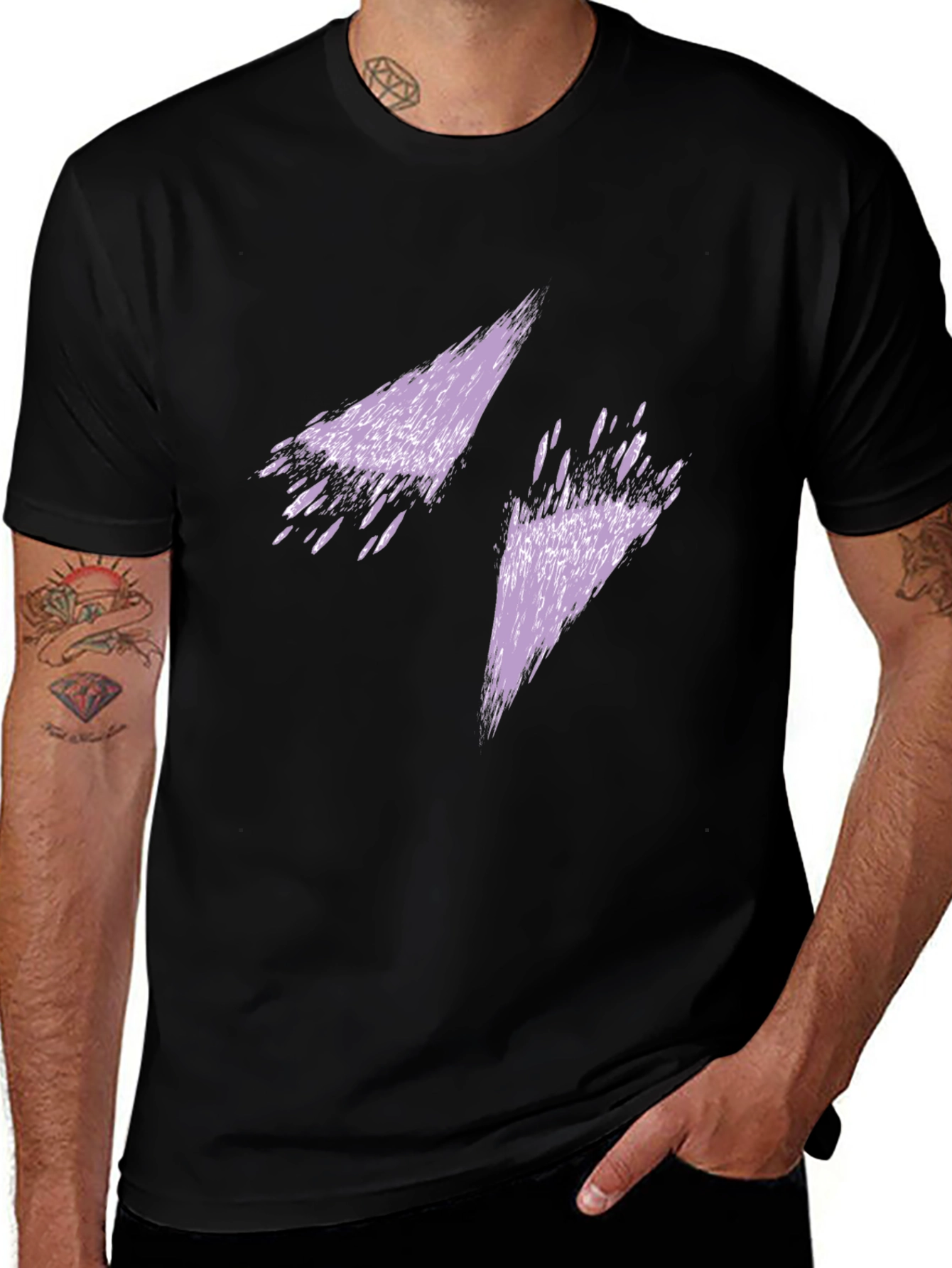 Variant 28 of Men's Black T-Shirt with Abstract Purple Lightning Bolt Design