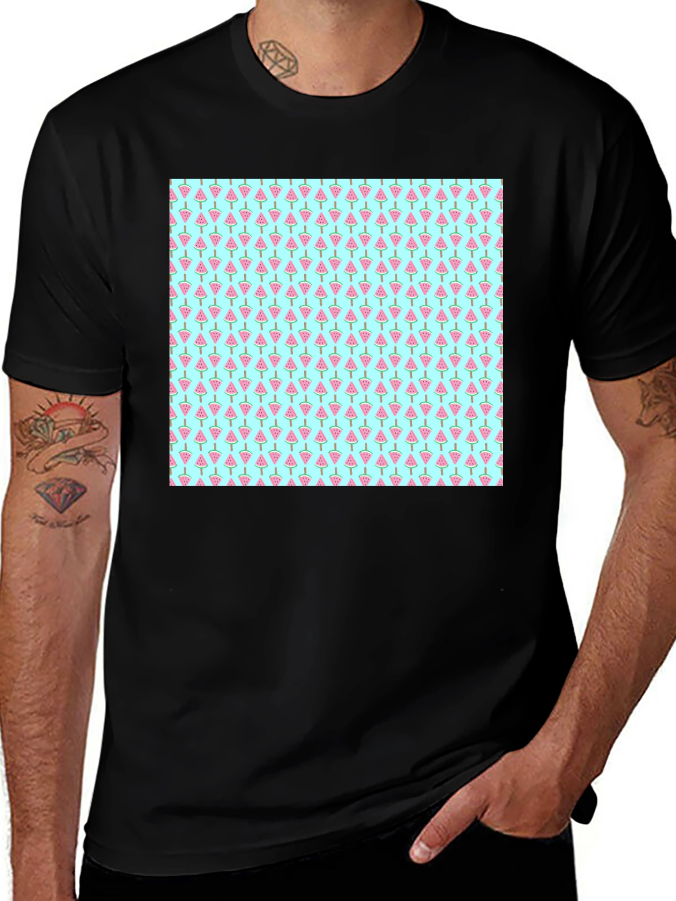 Variant 5 of Watermelon Martini Pattern Black T-Shirt