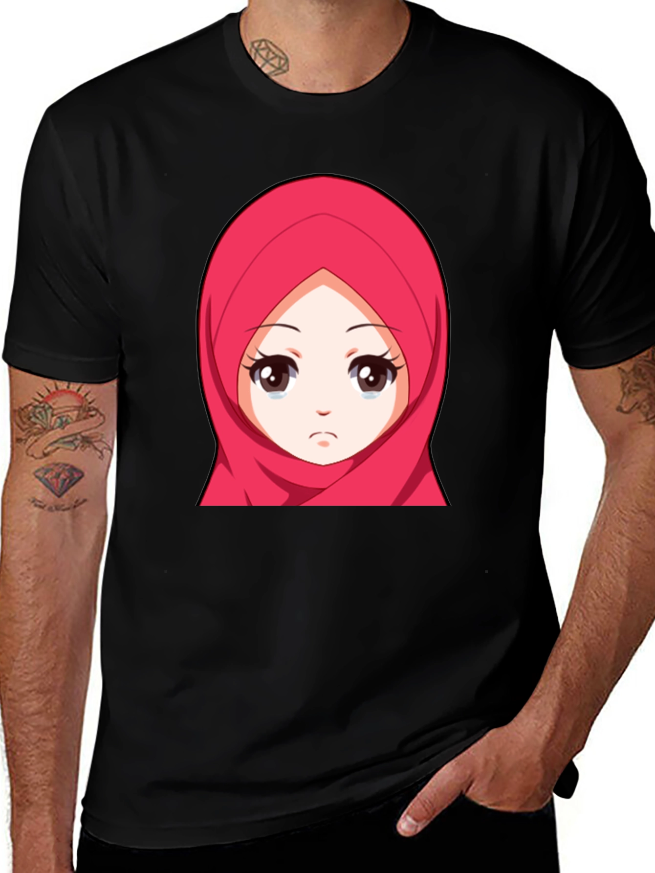 Variant 13 of Anime Girl Hijab Graphic Black T-Shirt