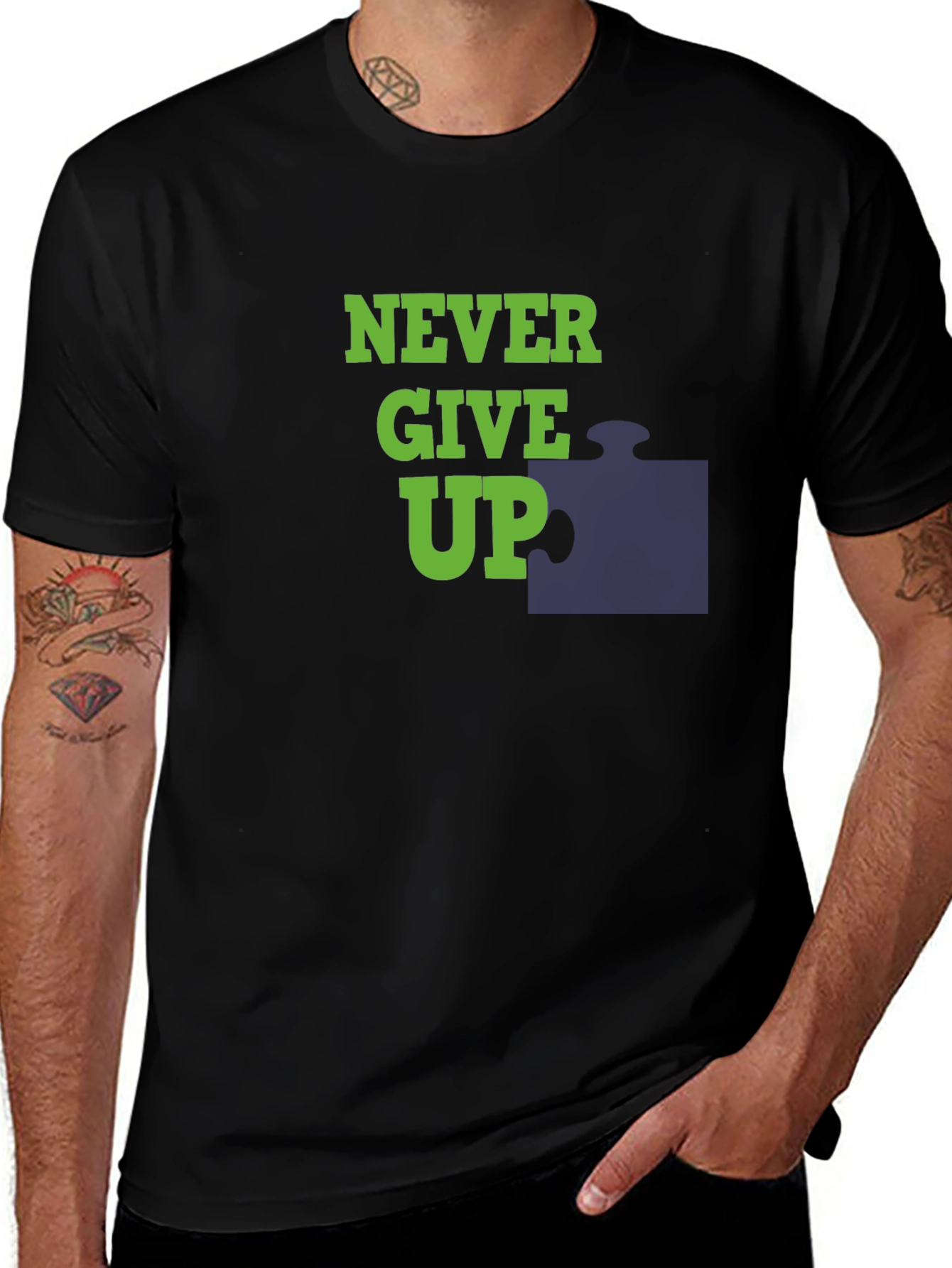 Variant 13 of Never Give Up Graphic Tee - Inspiring Black T-Shirt