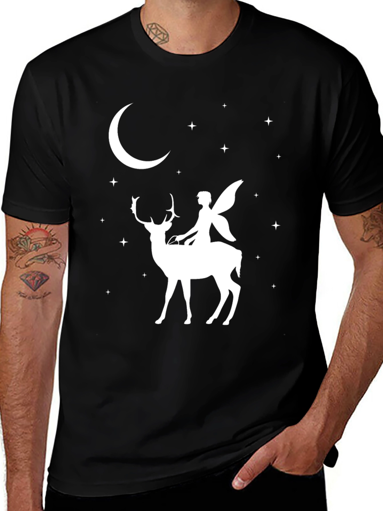 Variant 15 of Fairy Riding Deer Black T-Shirt