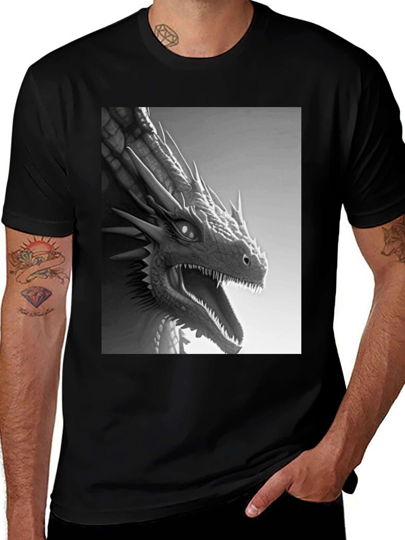 Variant 18 of Dragon Graphic Print Black T-Shirt
