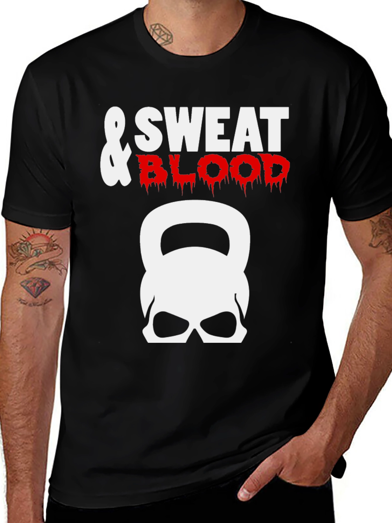 Variant 27 of Sweat & Blood Kettlebell Skull T-Shirt - Fitness Apparel