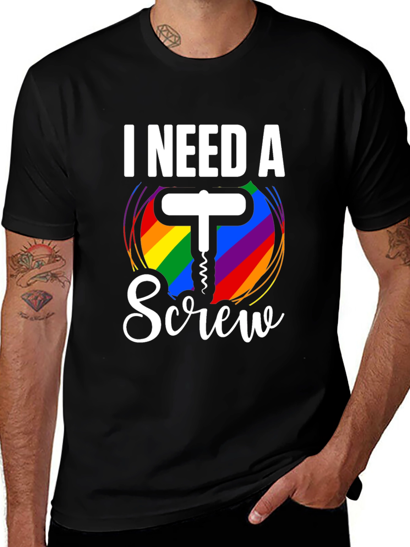 Variant 22 of I Need A Screw T-Shirt - Rainbow Corkscrew