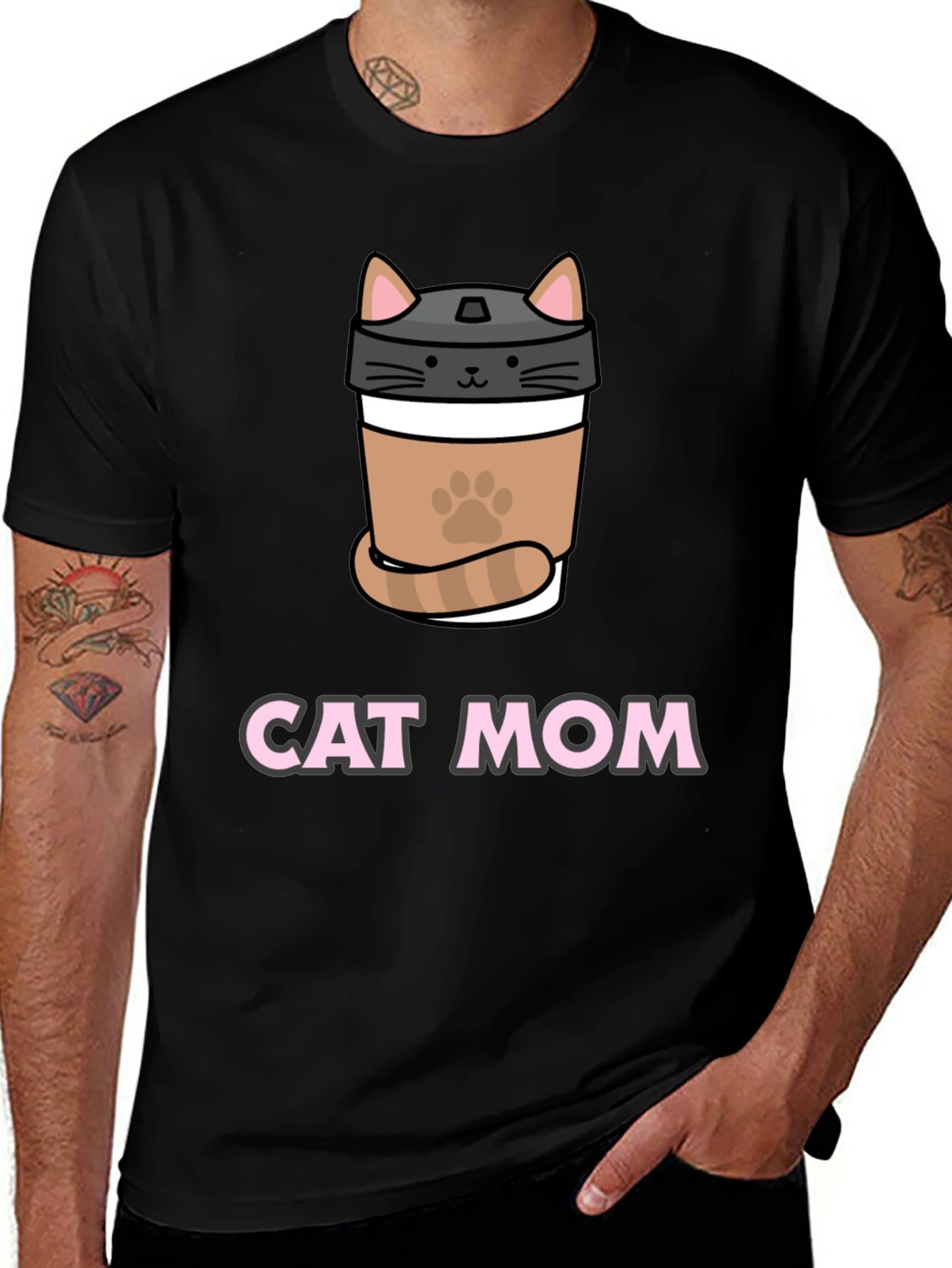 Variant 20 of Cat Mom Coffee Cup T-Shirt - Black