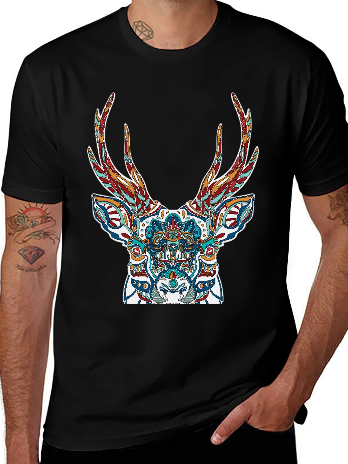 Variant 18 of Deer Graphic Tee - Stylish Men's Black T-Shirt