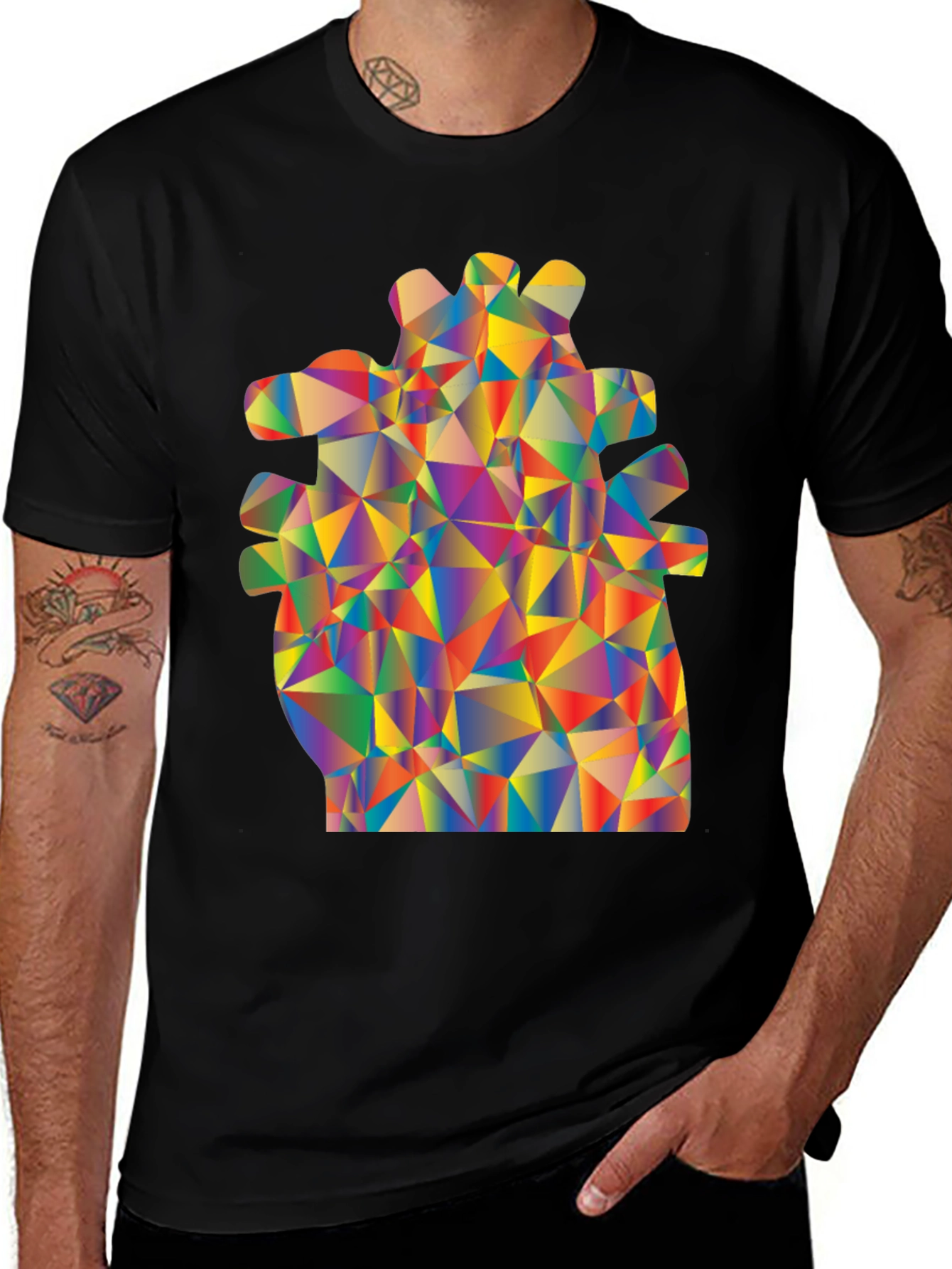 Variant 6 of Geometric Heart Black T-Shirt - Vivid Art
