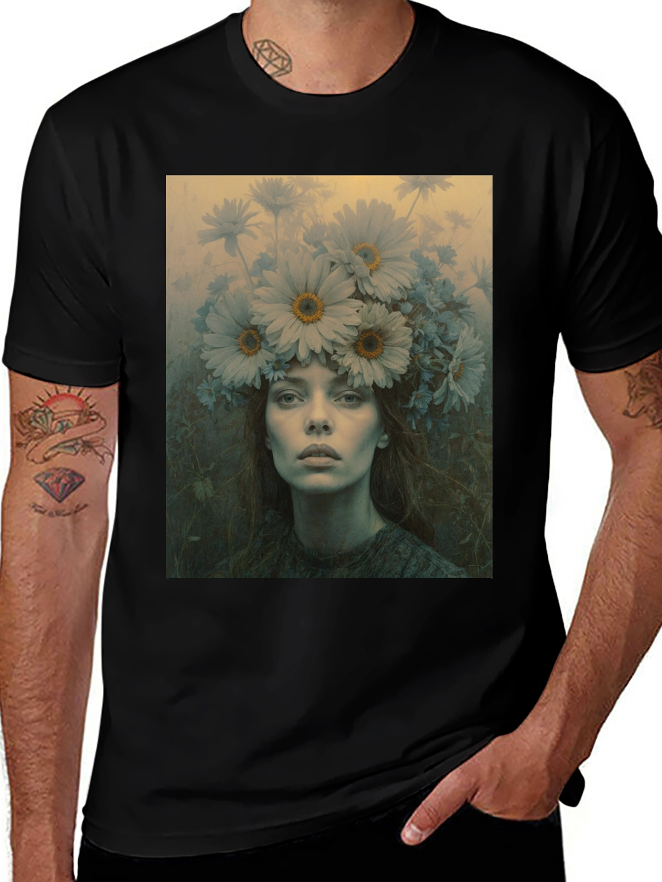Variant 3 of Floral Portrait Graphic Tee - Unisex Black T-Shirt